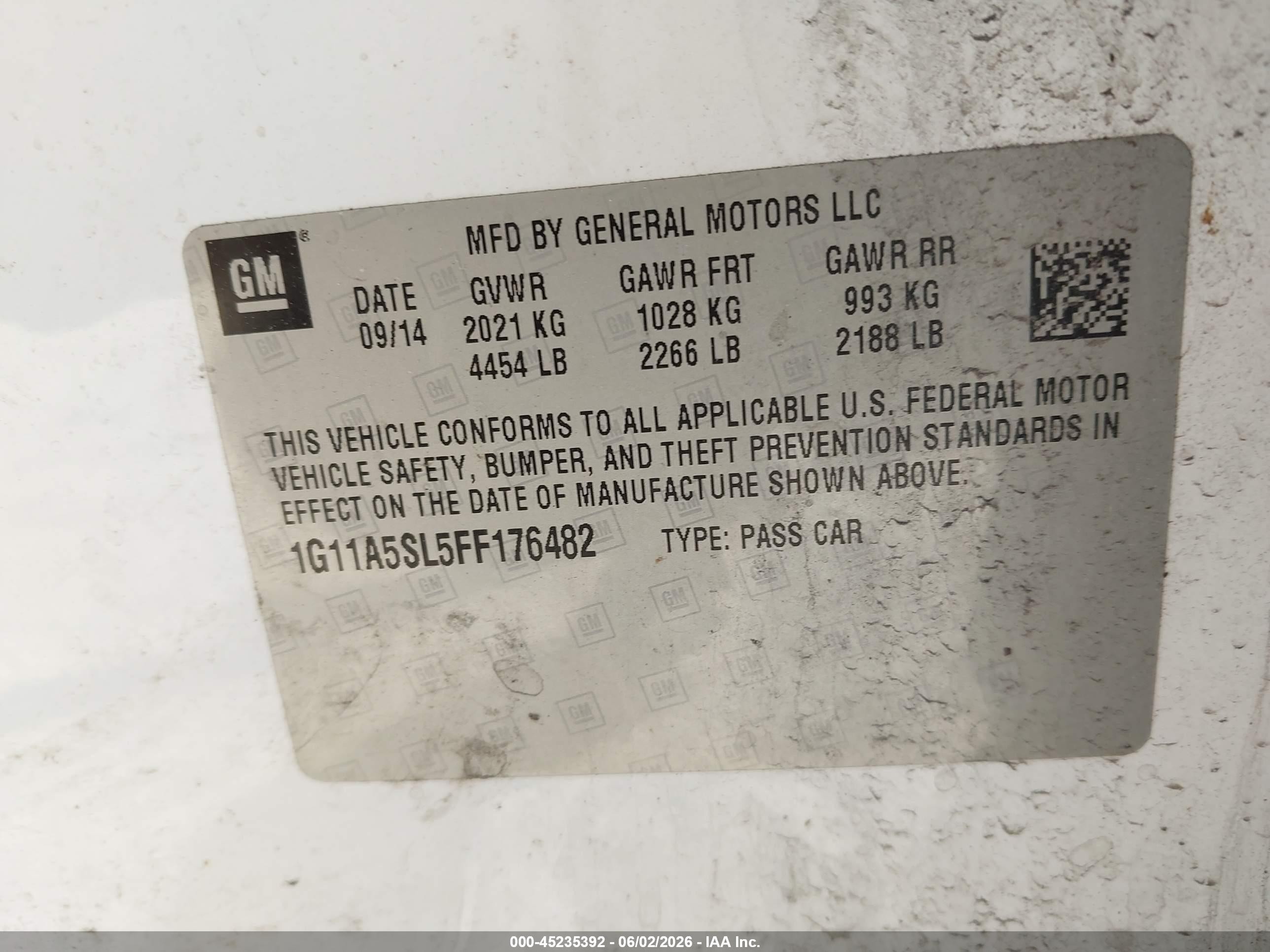 2015 Chevrolet Malibu 1fl Белый vin: 1G11A5SL5FF176482