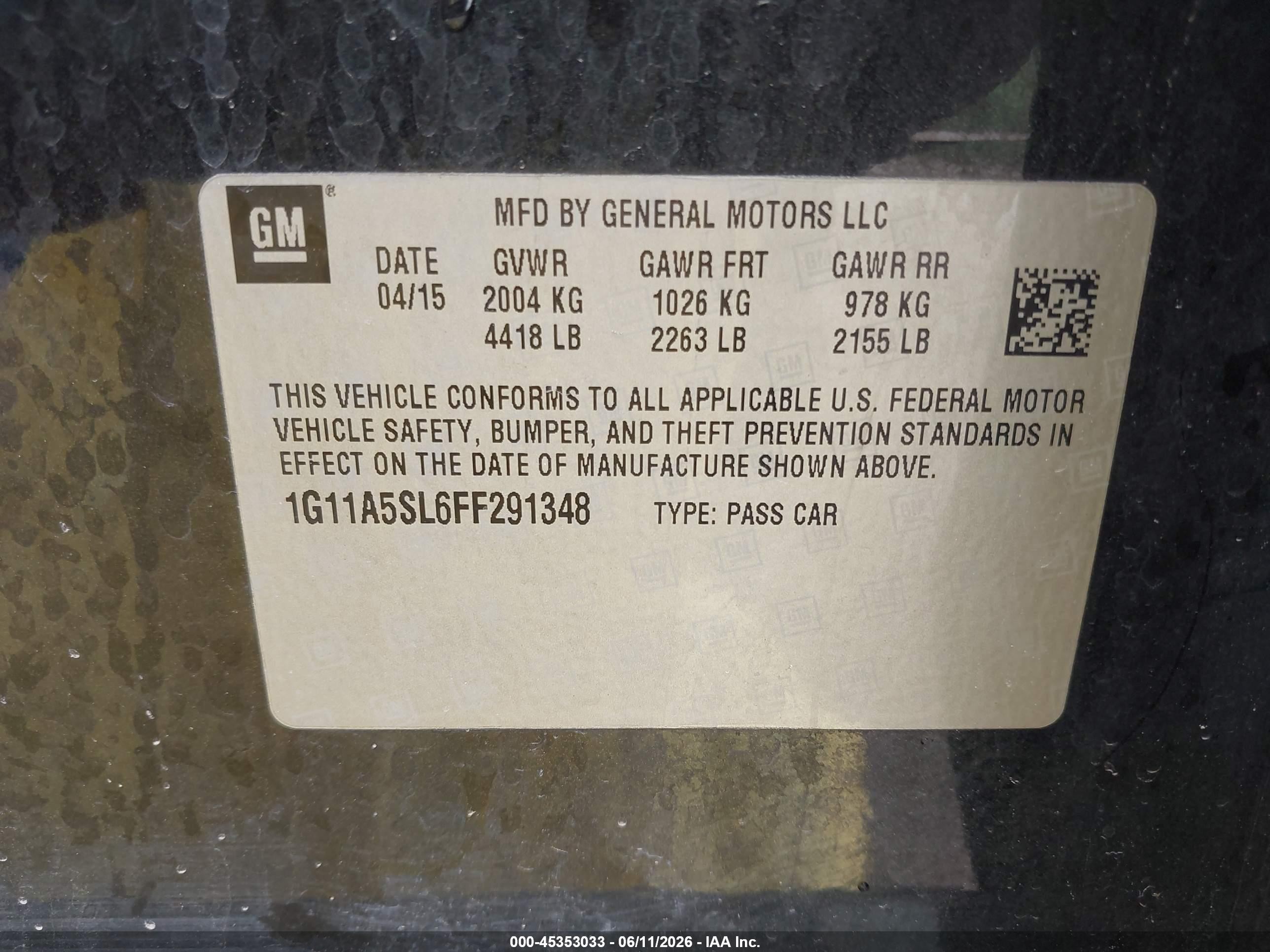 2015 Chevrolet Malibu 1fl Black vin: 1G11A5SL6FF291348