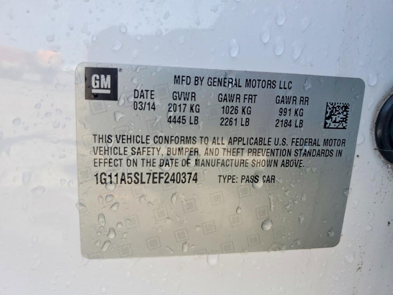 2014 Chevrolet Malibu Ls Белый vin: 1G11A5SL7EF240374
