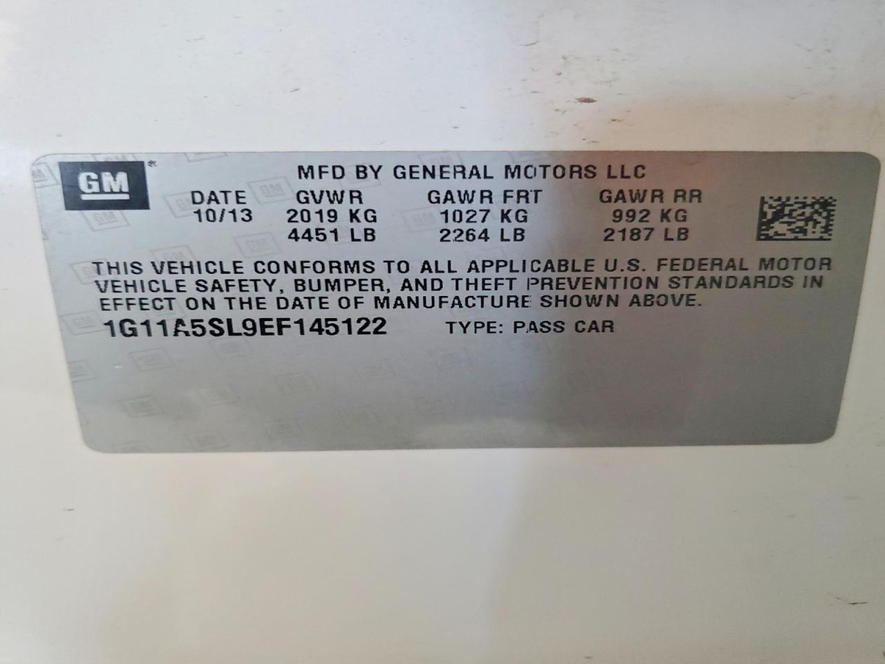 2014 Chevrolet Malibu Ls White vin: 1G11A5SL9EF145122