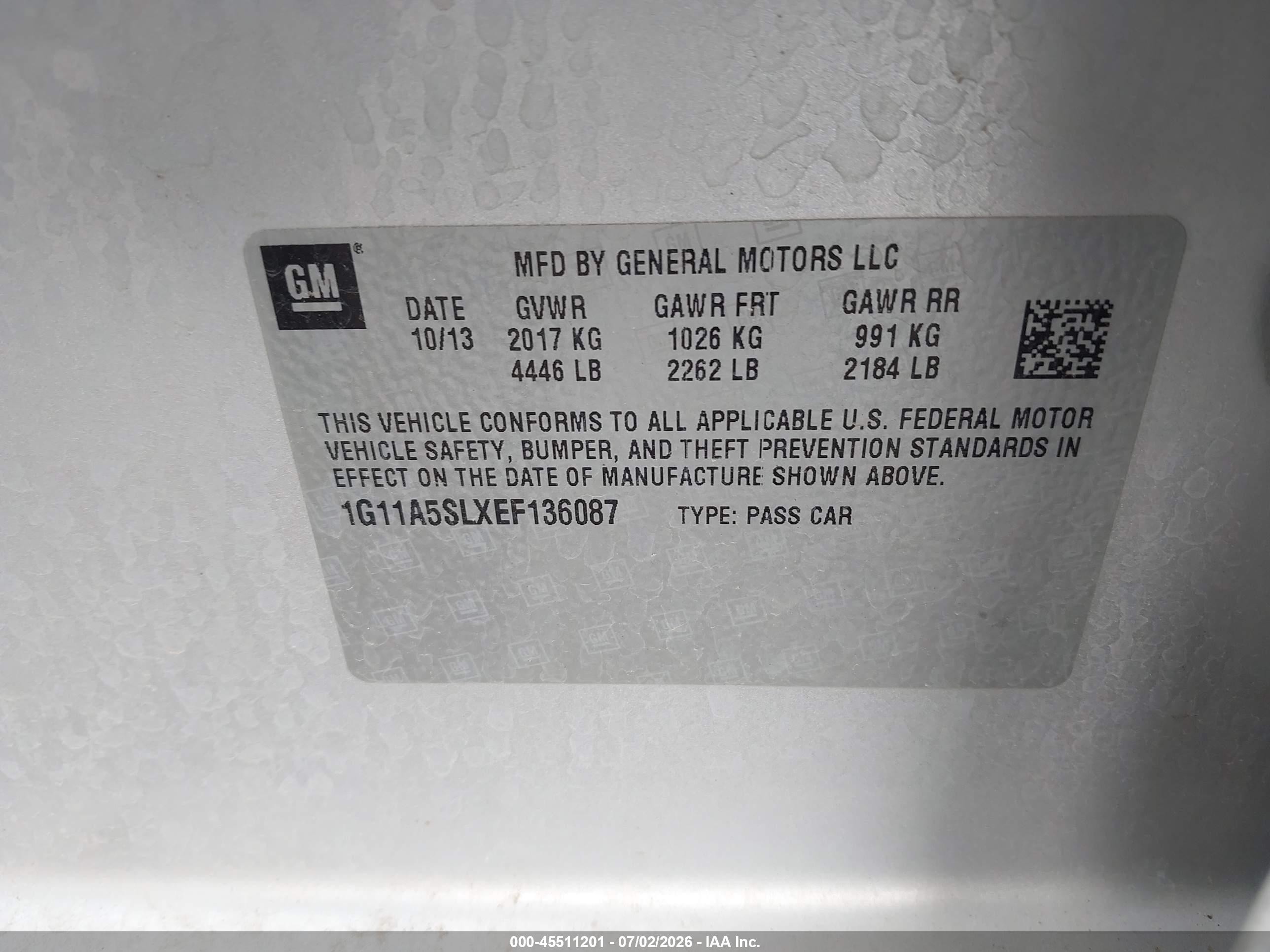 2014 Chevrolet Malibu 1fl Silver vin: 1G11A5SLXEF136087