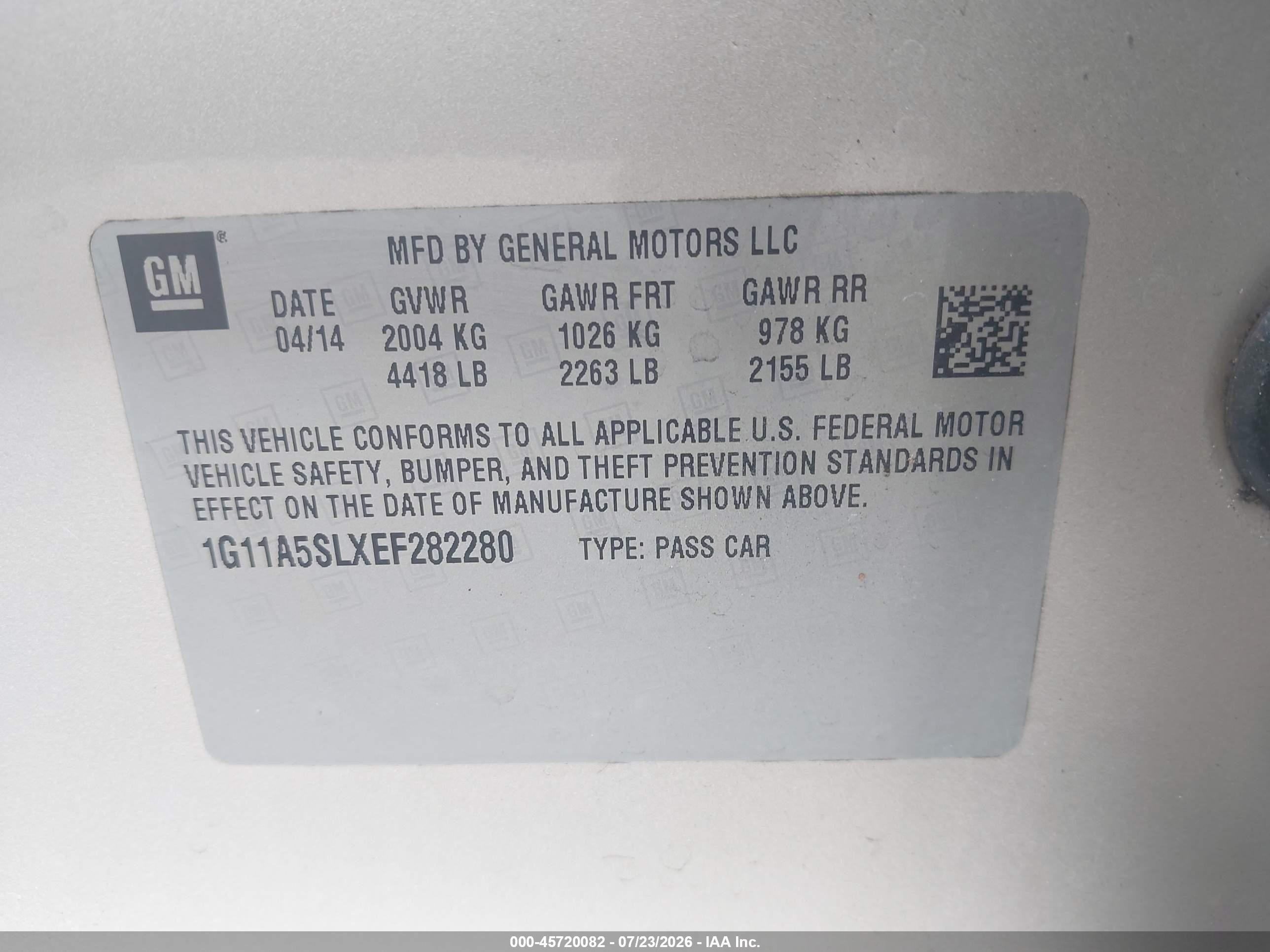 2014 Chevrolet Malibu 1fl Gold vin: 1G11A5SLXEF282280