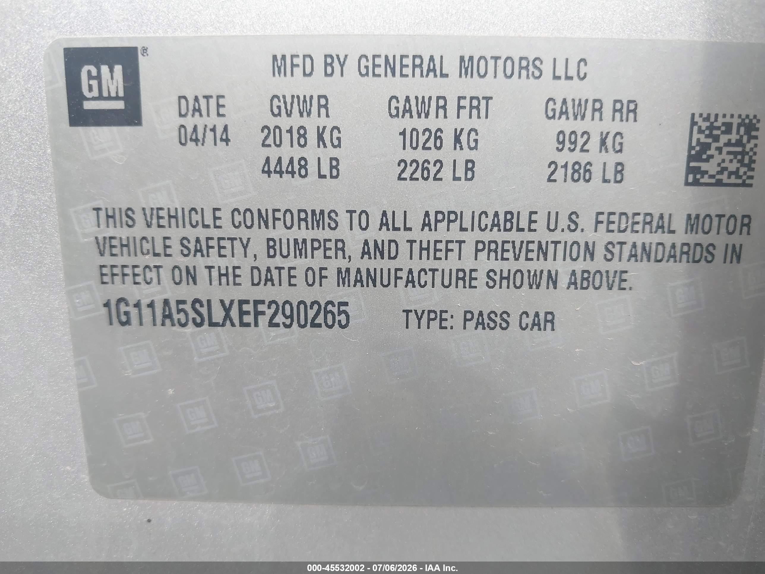 2014 Chevrolet Malibu 1fl Silver vin: 1G11A5SLXEF290265