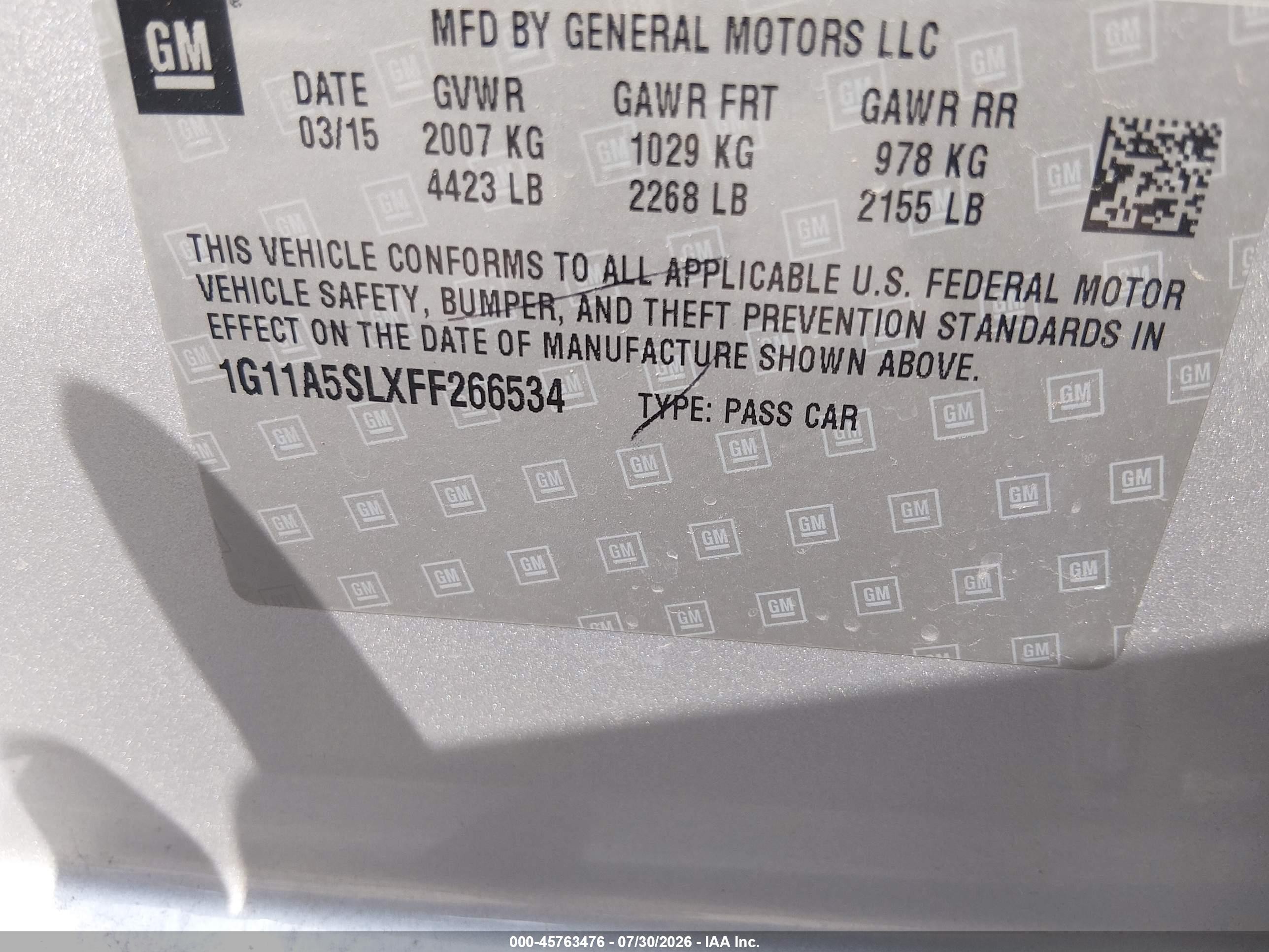 2015 Chevrolet Malibu 1fl Silver vin: 1G11A5SLXFF266534