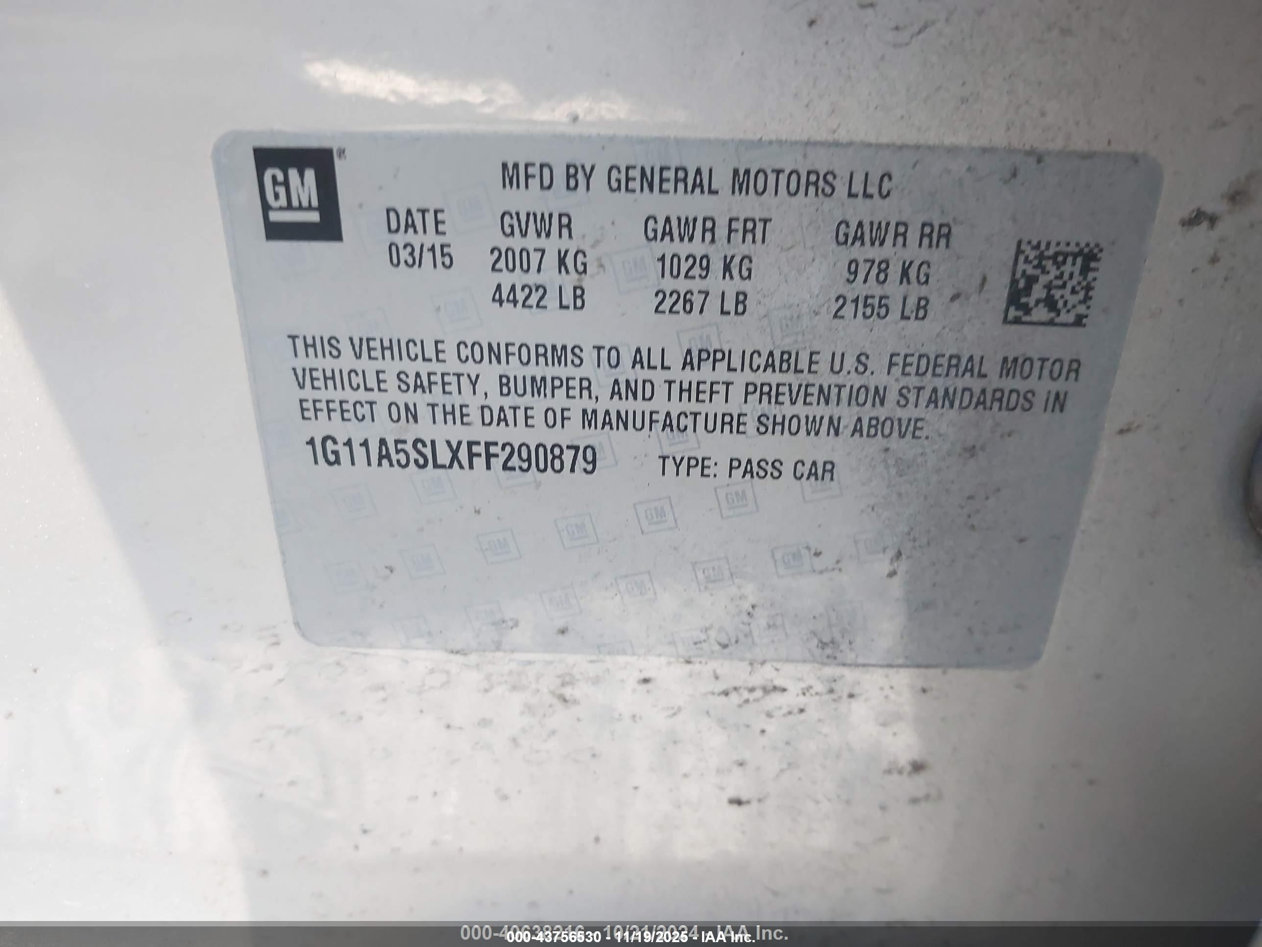 2015 Chevrolet Malibu 1fl Gold vin: 1G11A5SLXFF290879