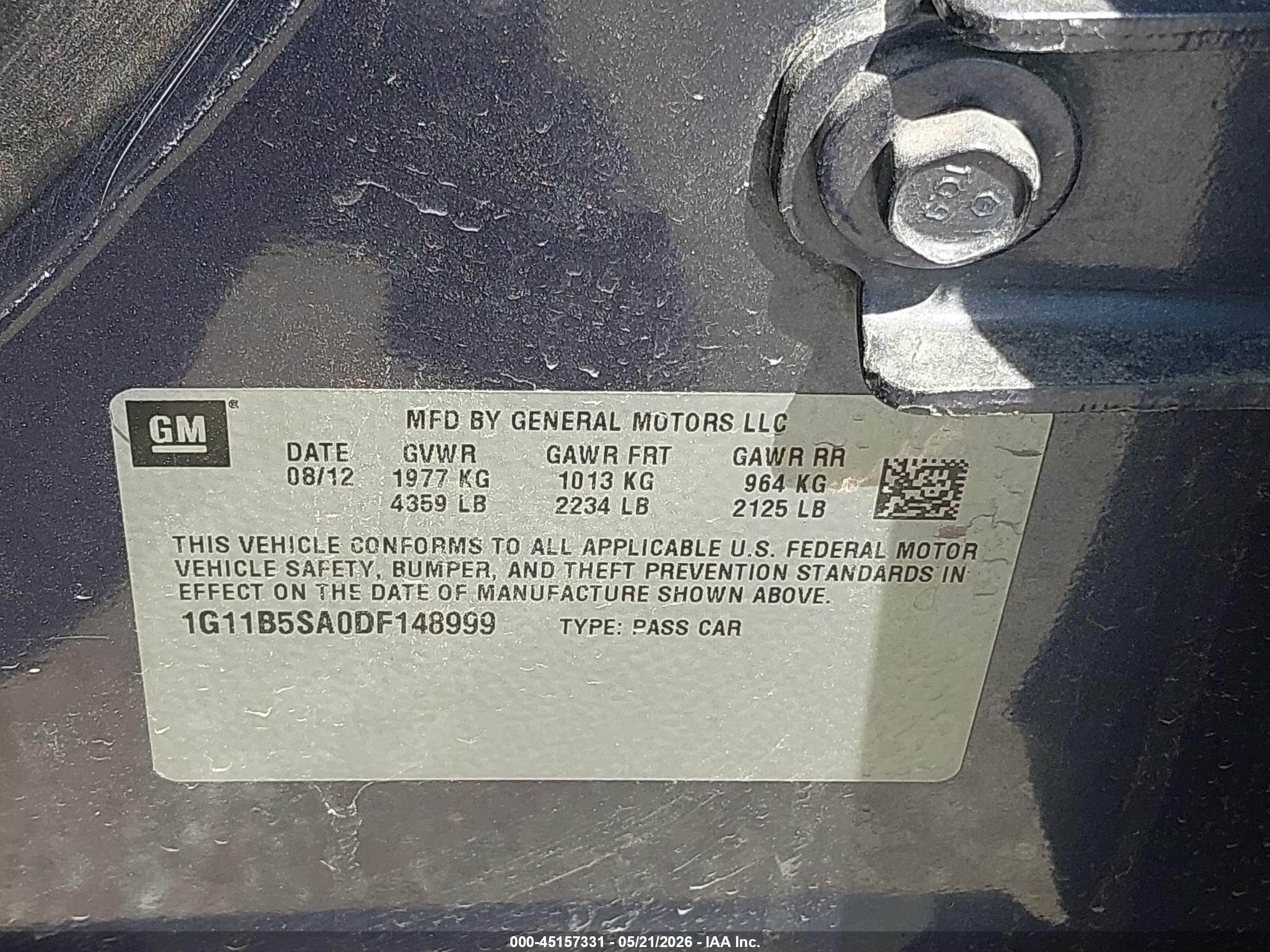 2013 Chevrolet Malibu 1ls Blue vin: 1G11B5SA0DF148999