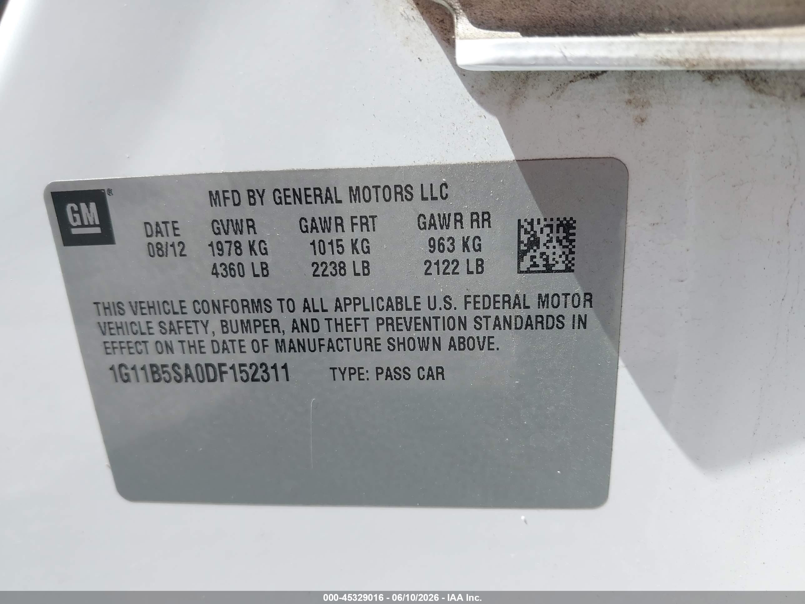 2013 Chevrolet Malibu 1ls White vin: 1G11B5SA0DF152311