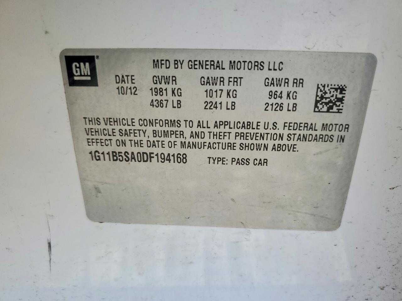 2013 Chevrolet Malibu Ls White vin: 1G11B5SA0DF194168