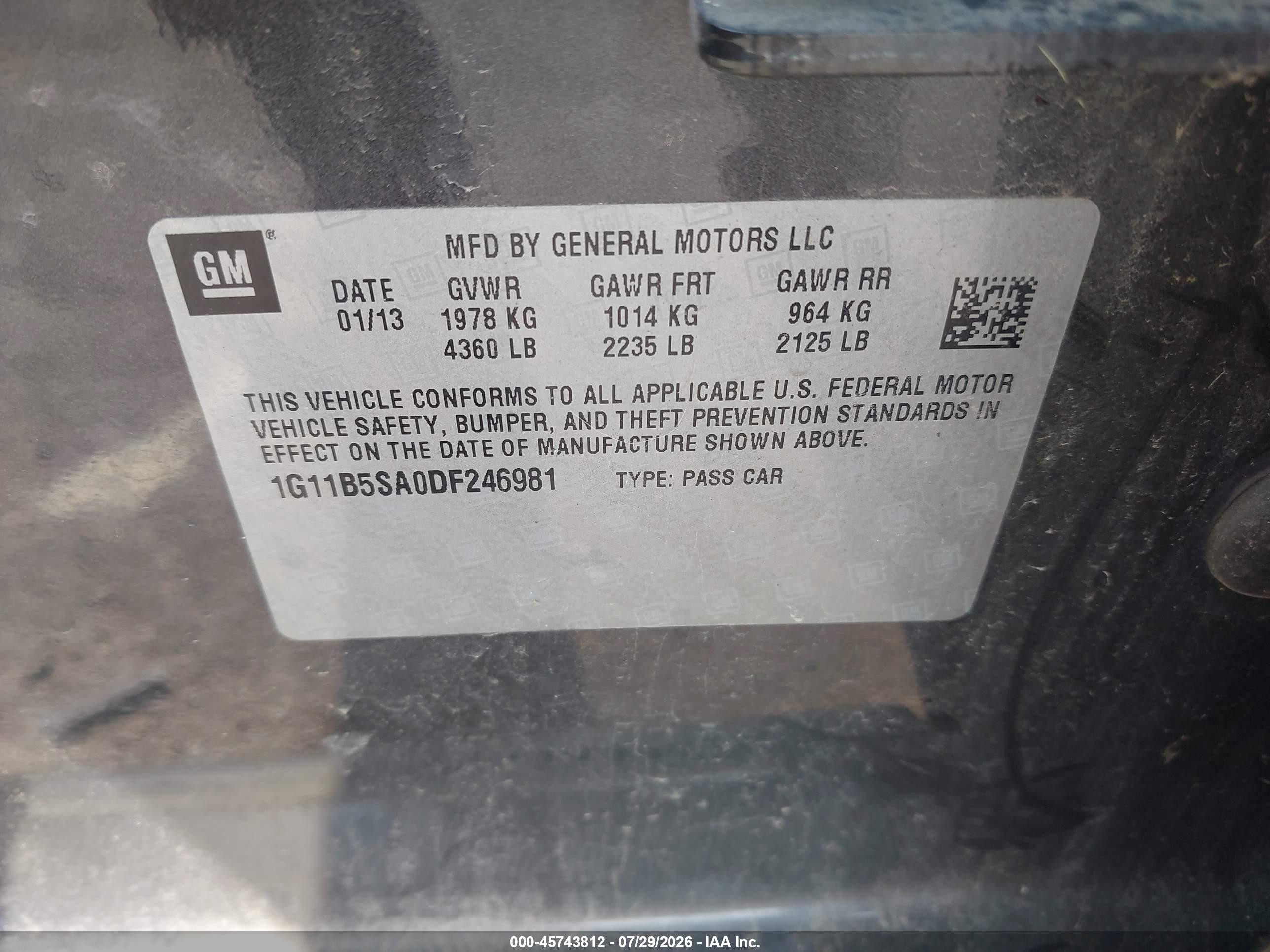 2013 Chevrolet Malibu 1ls Gray vin: 1G11B5SA0DF246981