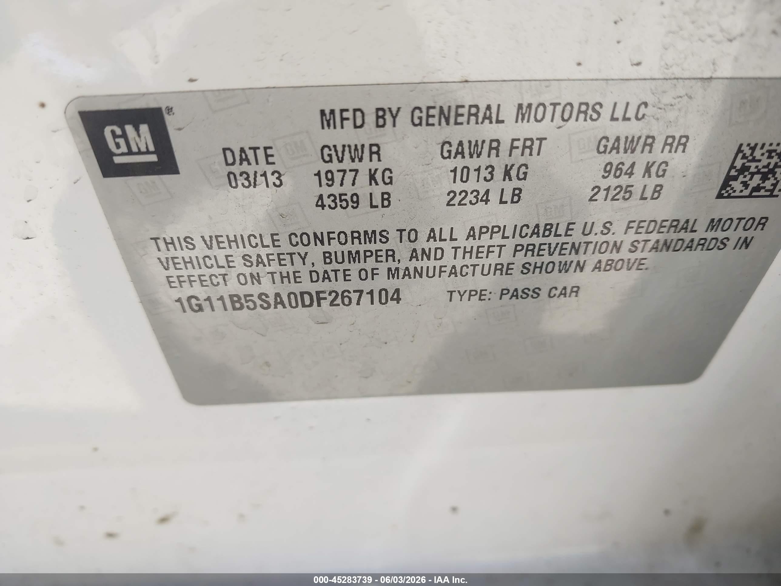 2013 Chevrolet Malibu 1ls White vin: 1G11B5SA0DF267104
