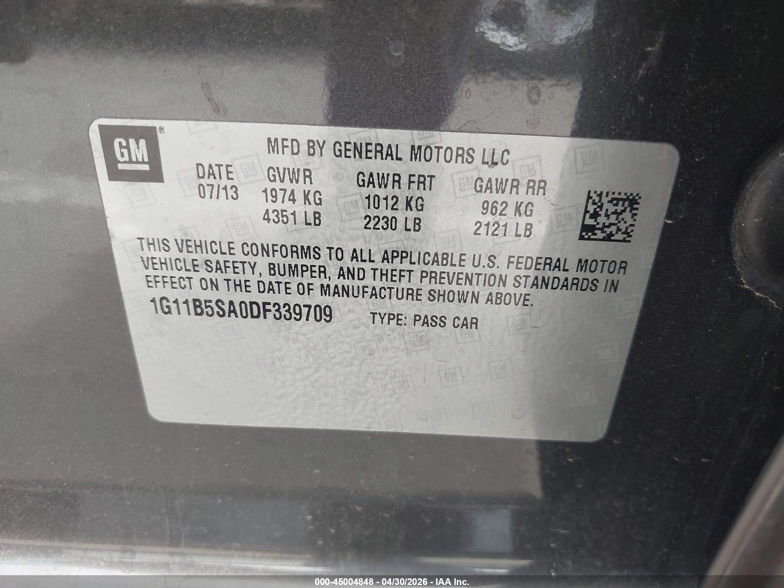 2013 Chevrolet Malibu 1ls Gray vin: 1G11B5SA0DF339709