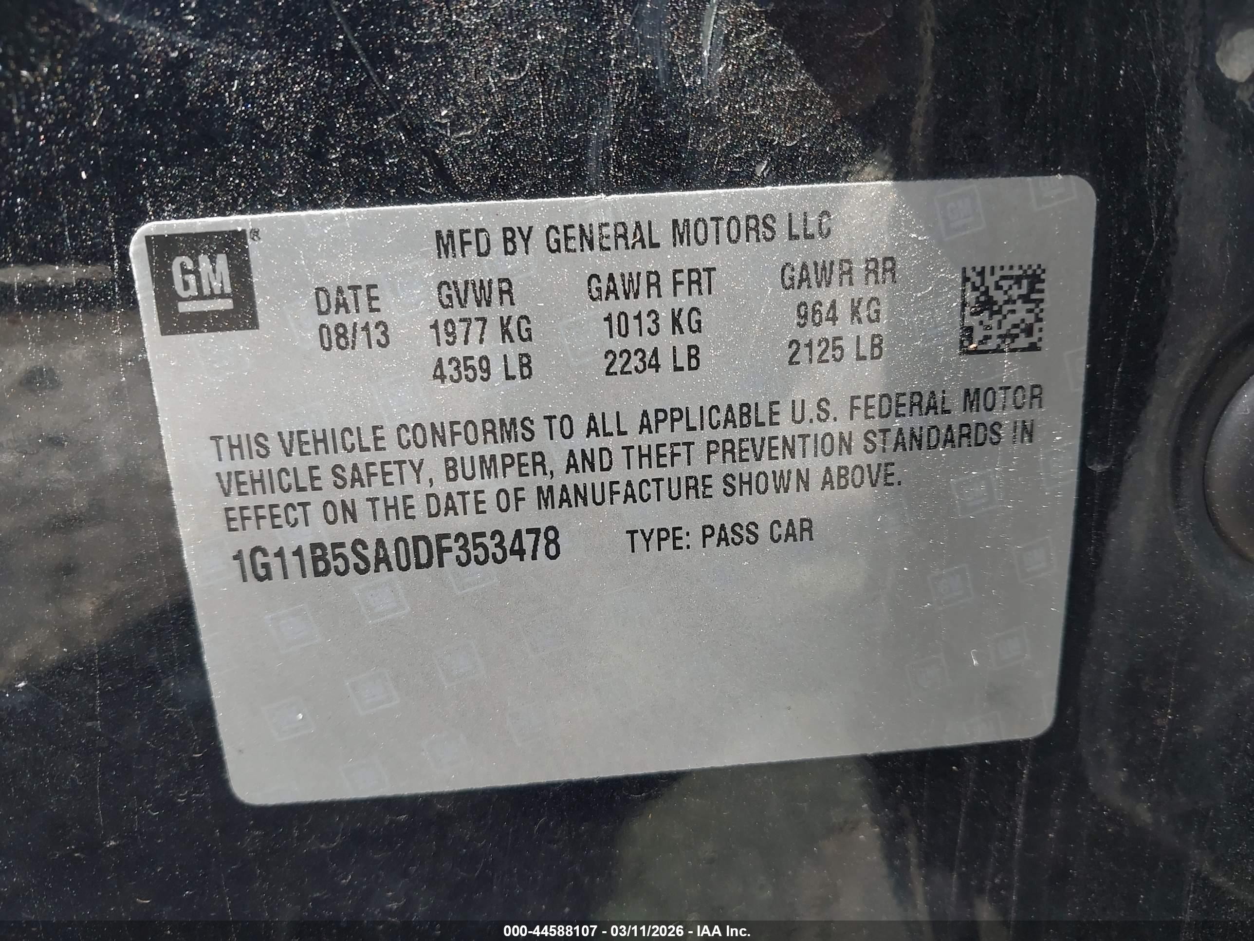 2013 Chevrolet Malibu 1ls Черный vin: 1G11B5SA0DF353478