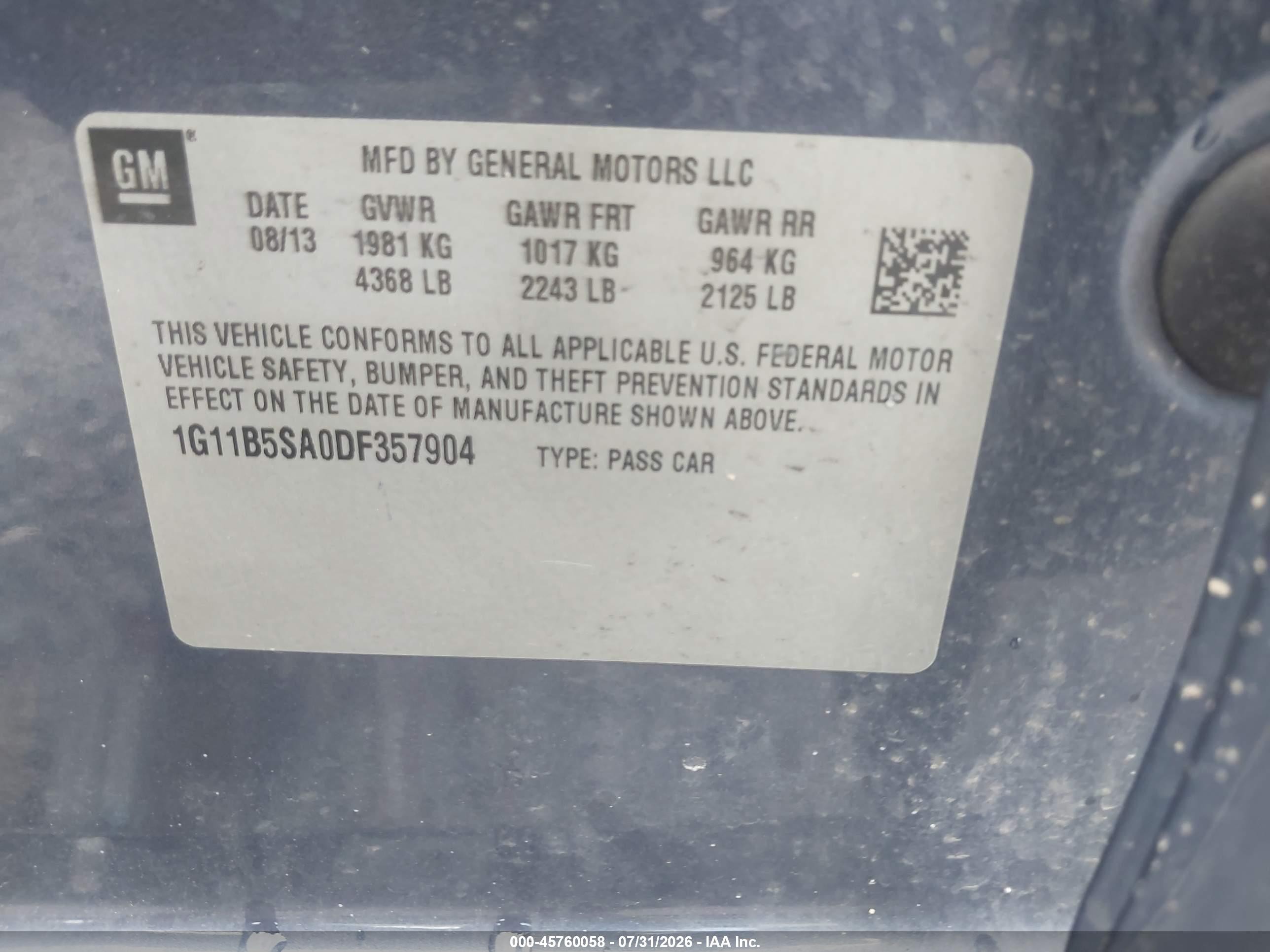 2013 Chevrolet Malibu 1ls Blue vin: 1G11B5SA0DF357904