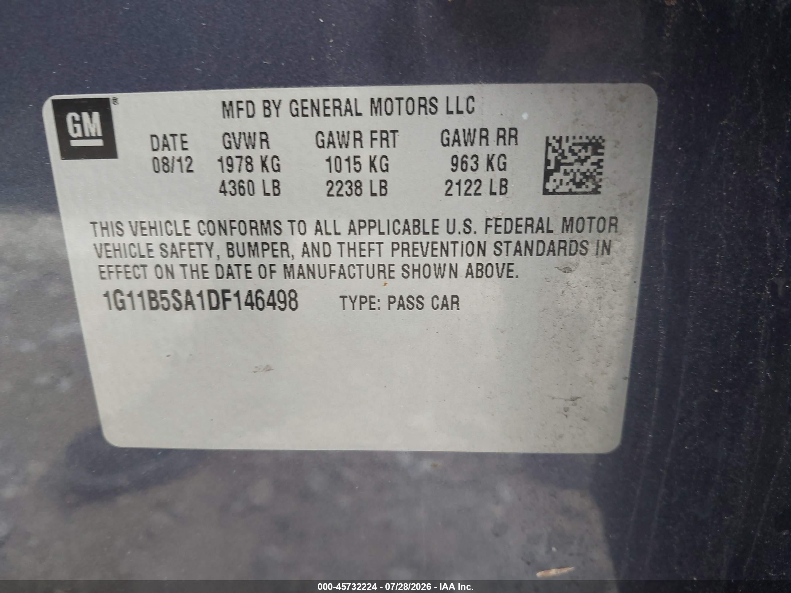 2013 Chevrolet Malibu 1ls Light Blue vin: 1G11B5SA1DF146498
