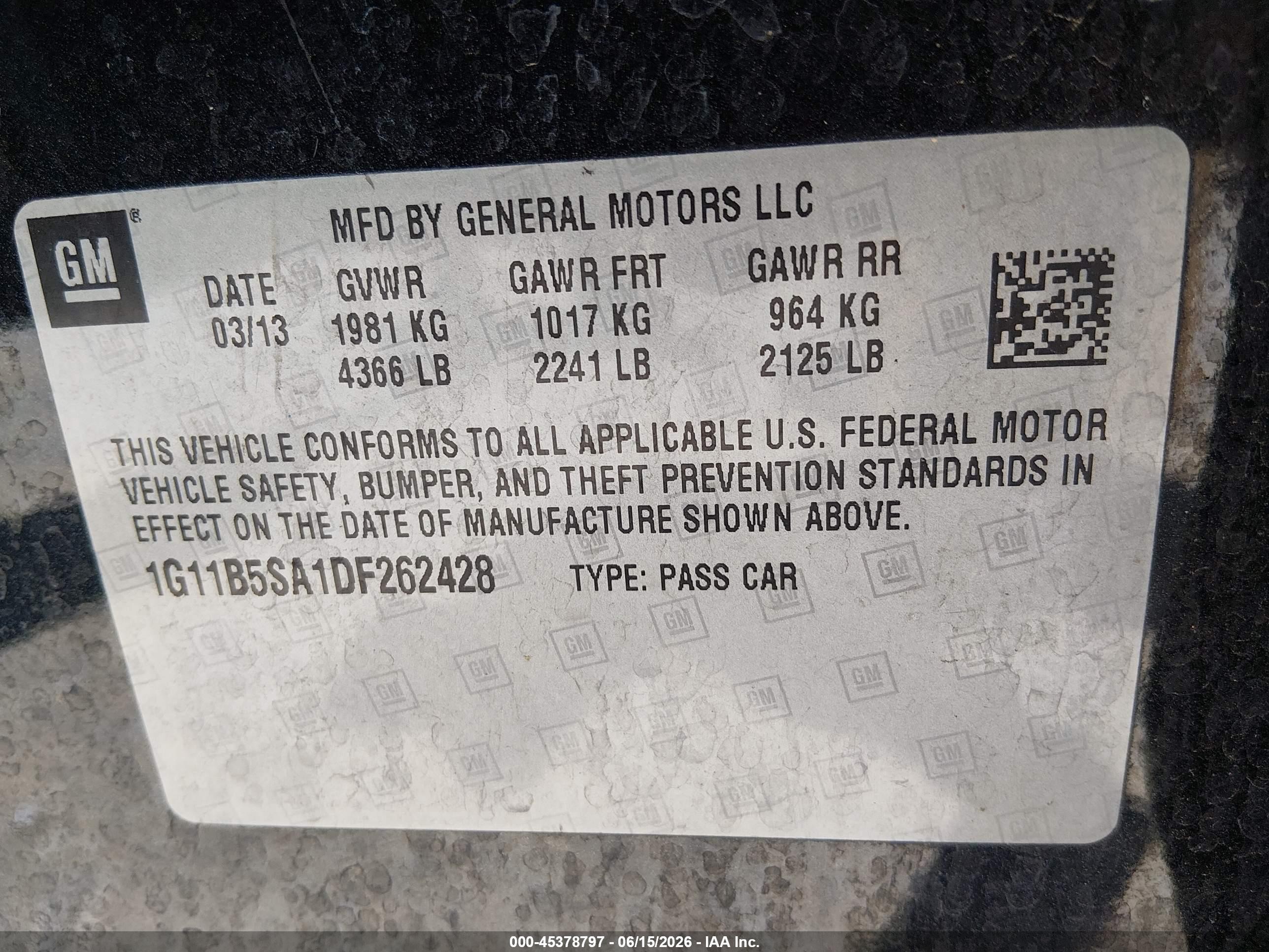 2013 Chevrolet Malibu 1ls Черный vin: 1G11B5SA1DF262428