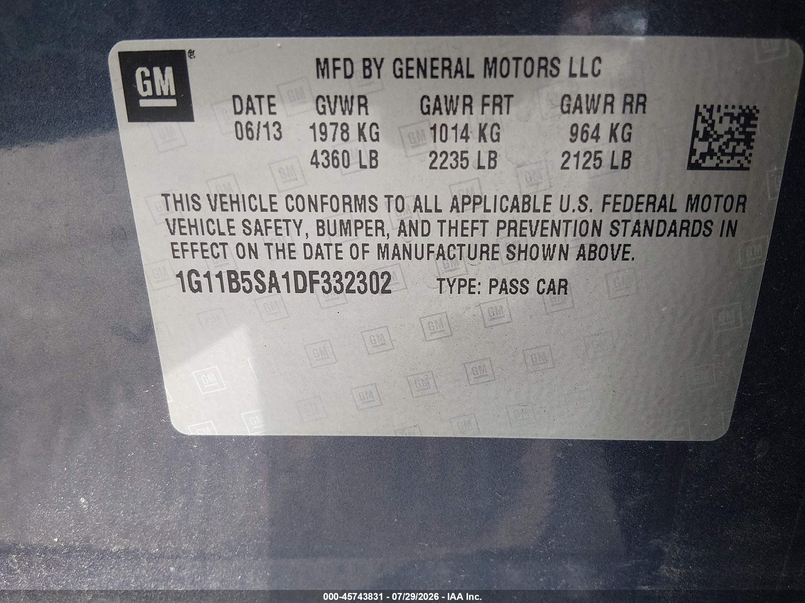 2013 Chevrolet Malibu 1ls Blue vin: 1G11B5SA1DF332302