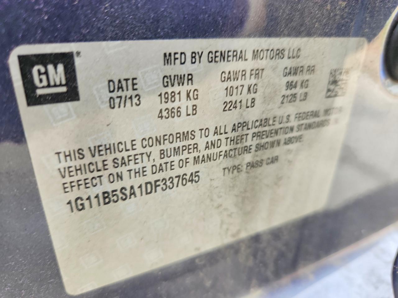 2013 Chevrolet Malibu Ls Blue vin: 1G11B5SA1DF337645