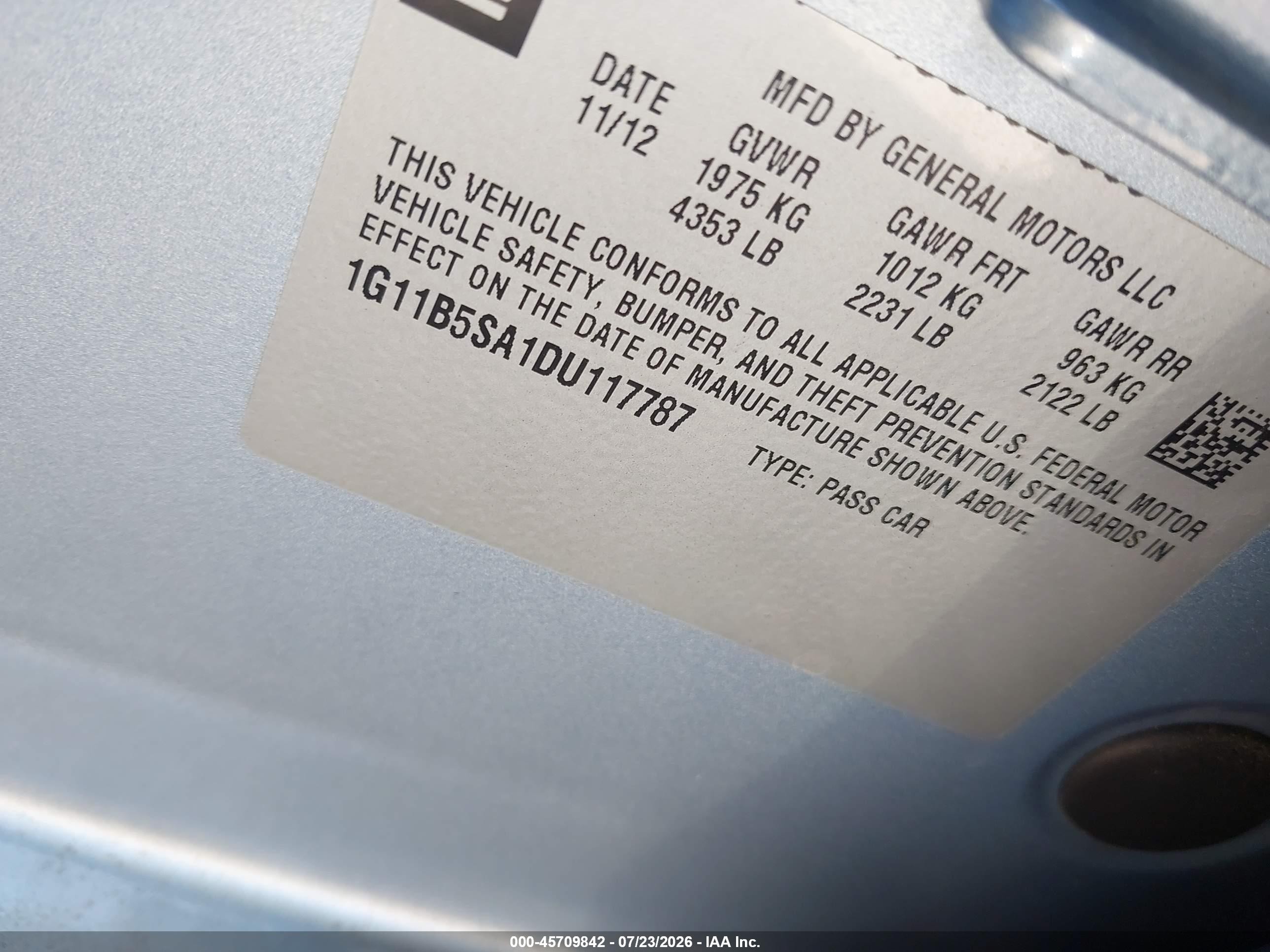 2013 Chevrolet Malibu 1ls Light Blue vin: 1G11B5SA1DU117787