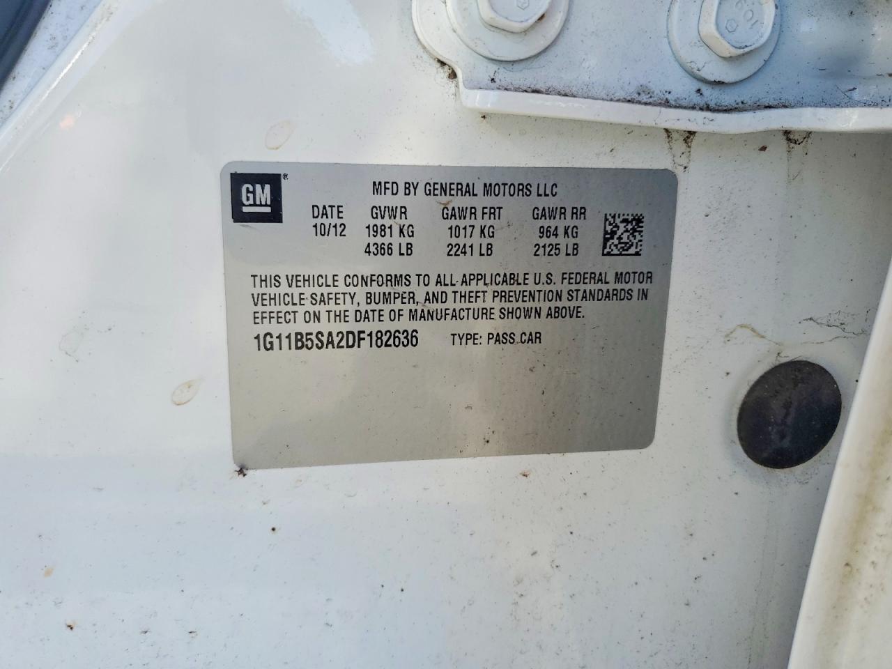 2013 Chevrolet Malibu Ls Белый vin: 1G11B5SA2DF182636