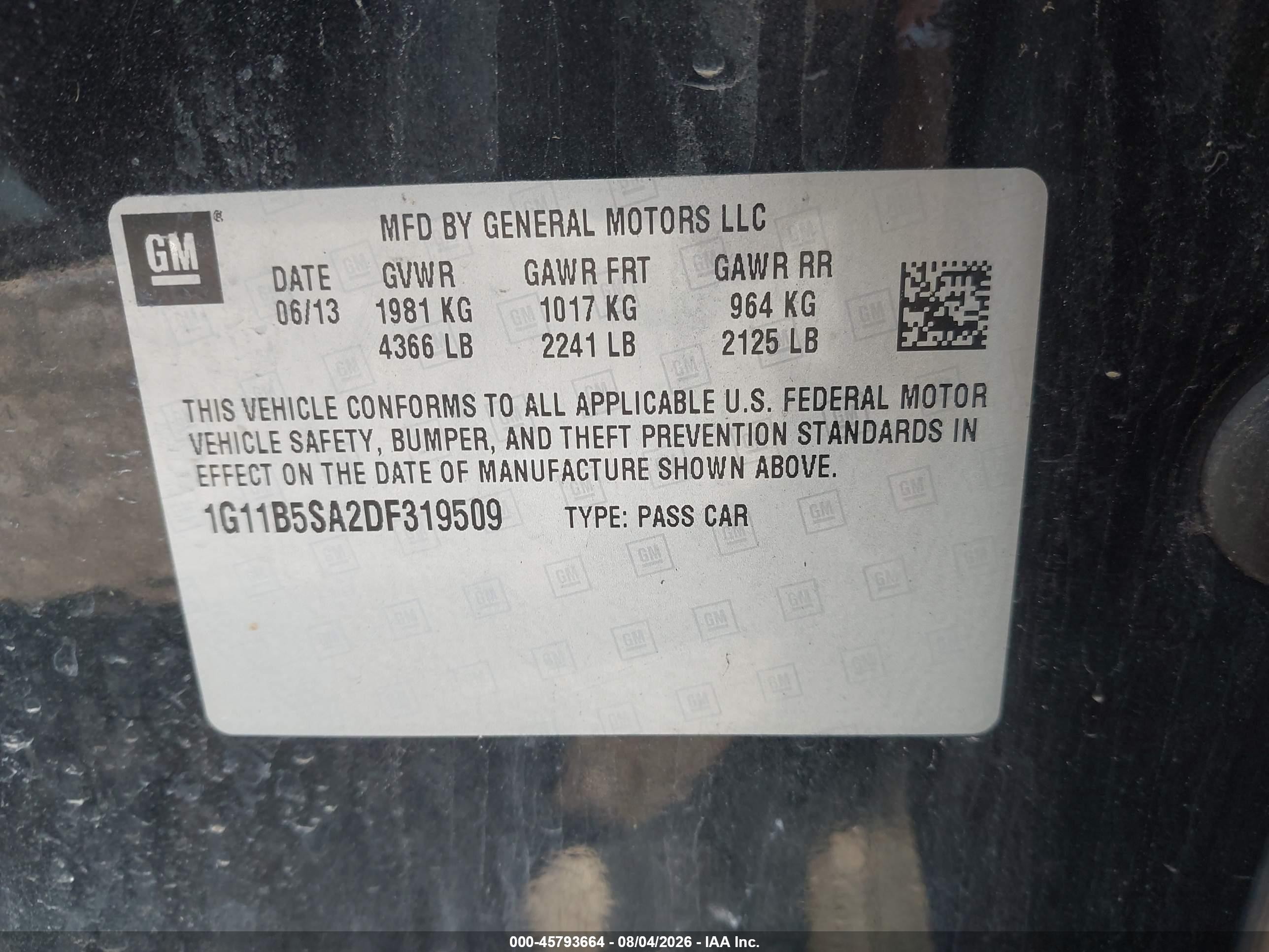 2013 Chevrolet Malibu 1ls Черный vin: 1G11B5SA2DF319509