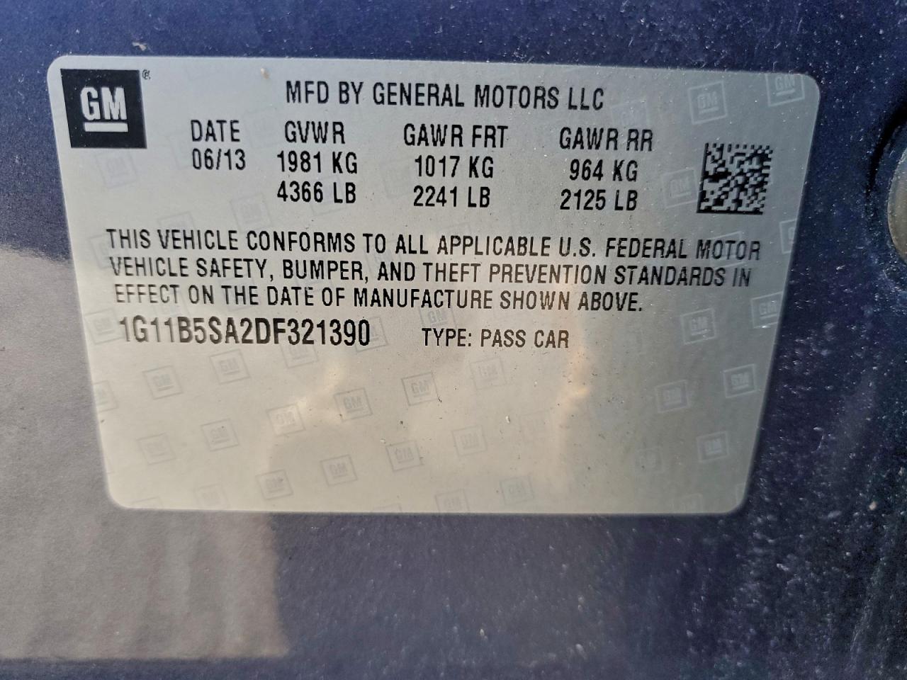 2013 Chevrolet Malibu Ls Blue vin: 1G11B5SA2DF321390