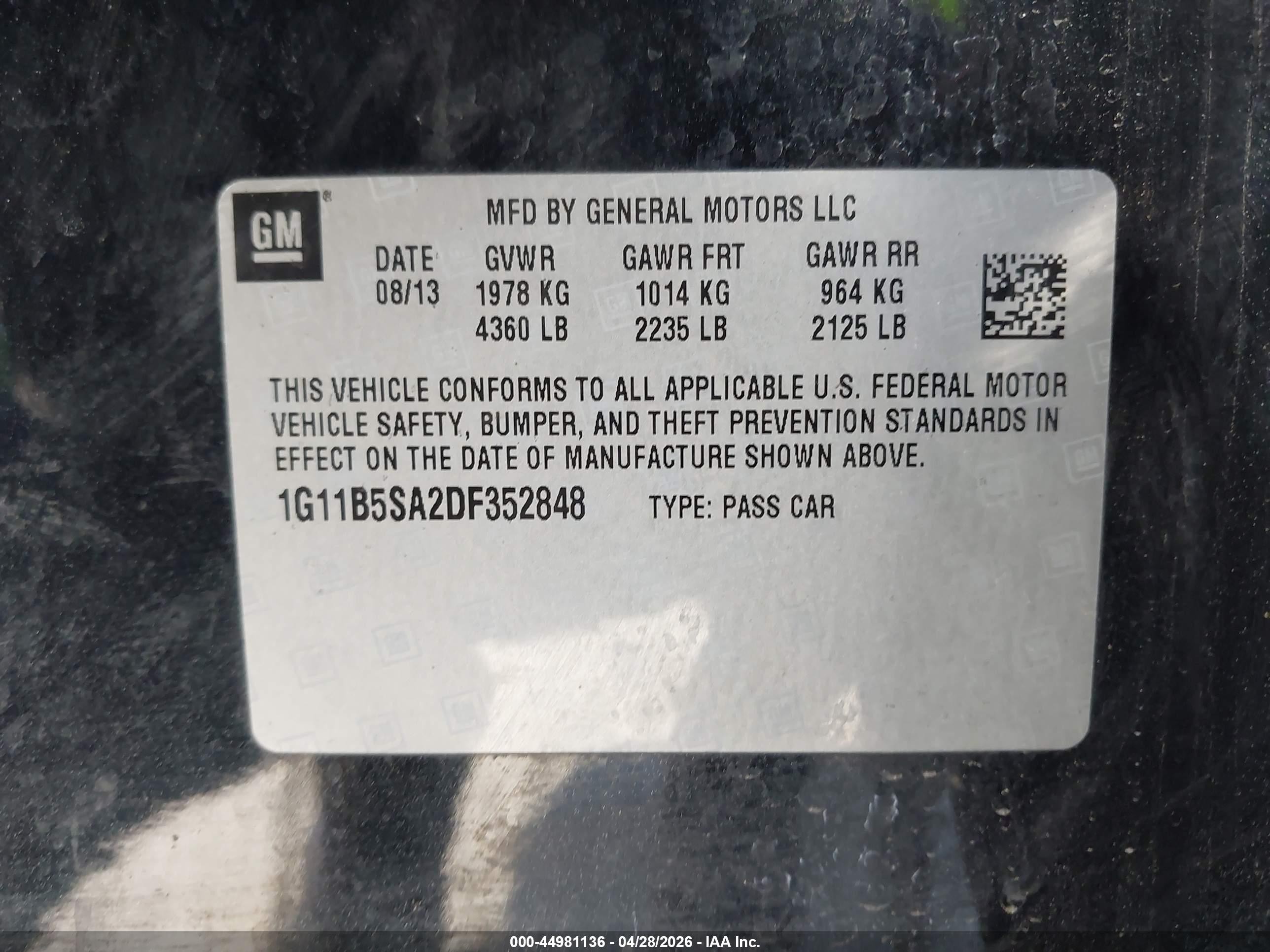 2013 Chevrolet Malibu 1ls Black vin: 1G11B5SA2DF352848