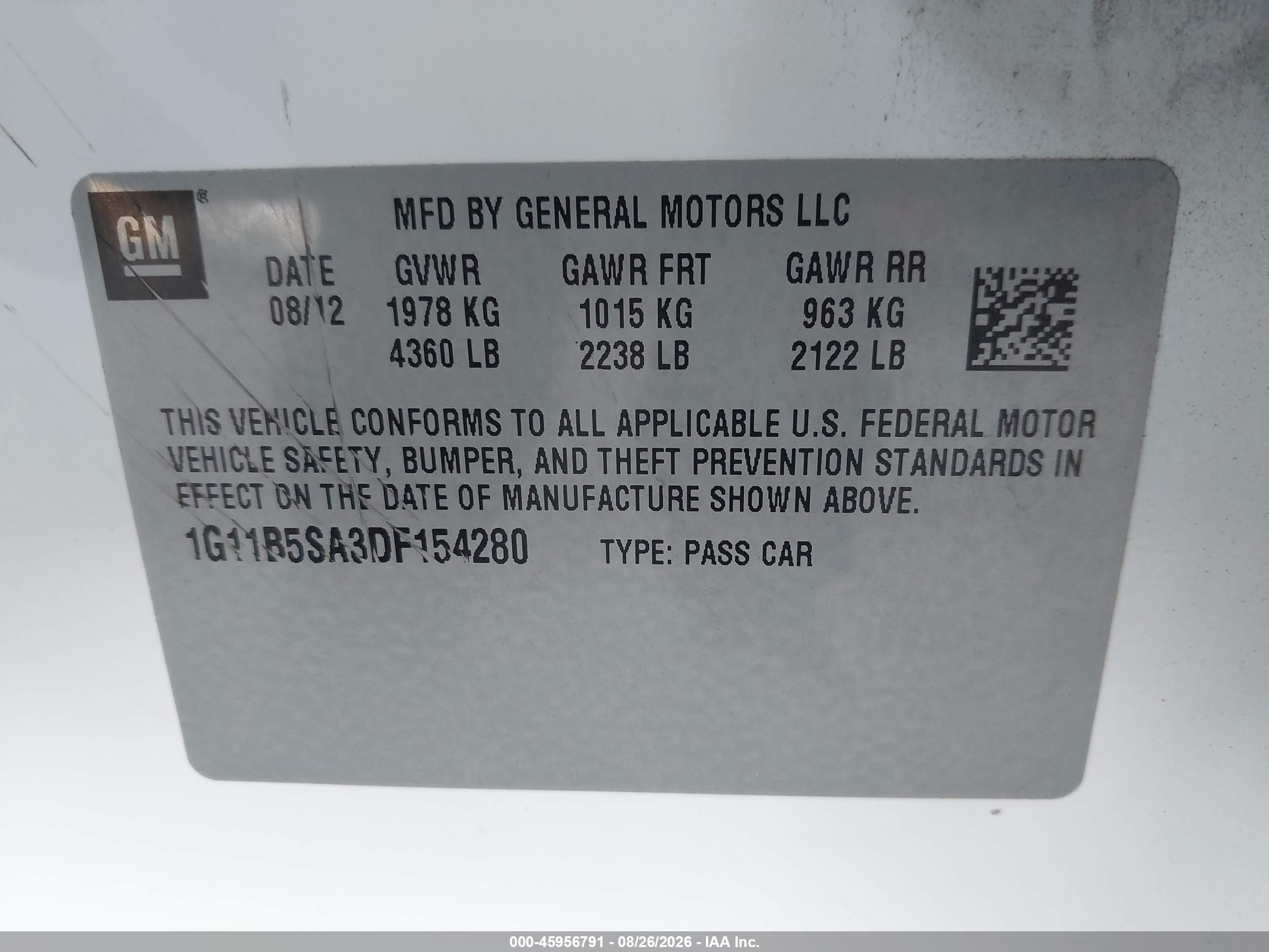 2013 Chevrolet Malibu 1ls White vin: 1G11B5SA3DF154280