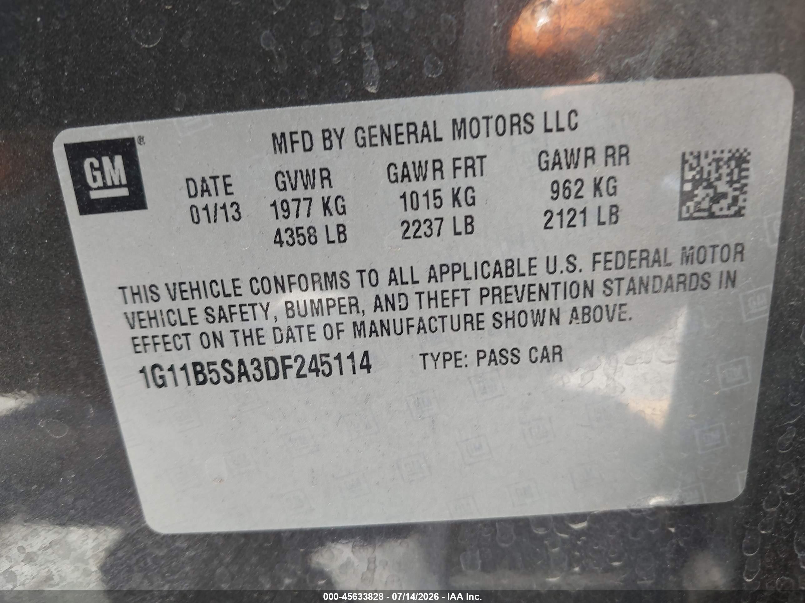 2013 Chevrolet Malibu 1ls Brown vin: 1G11B5SA3DF245114