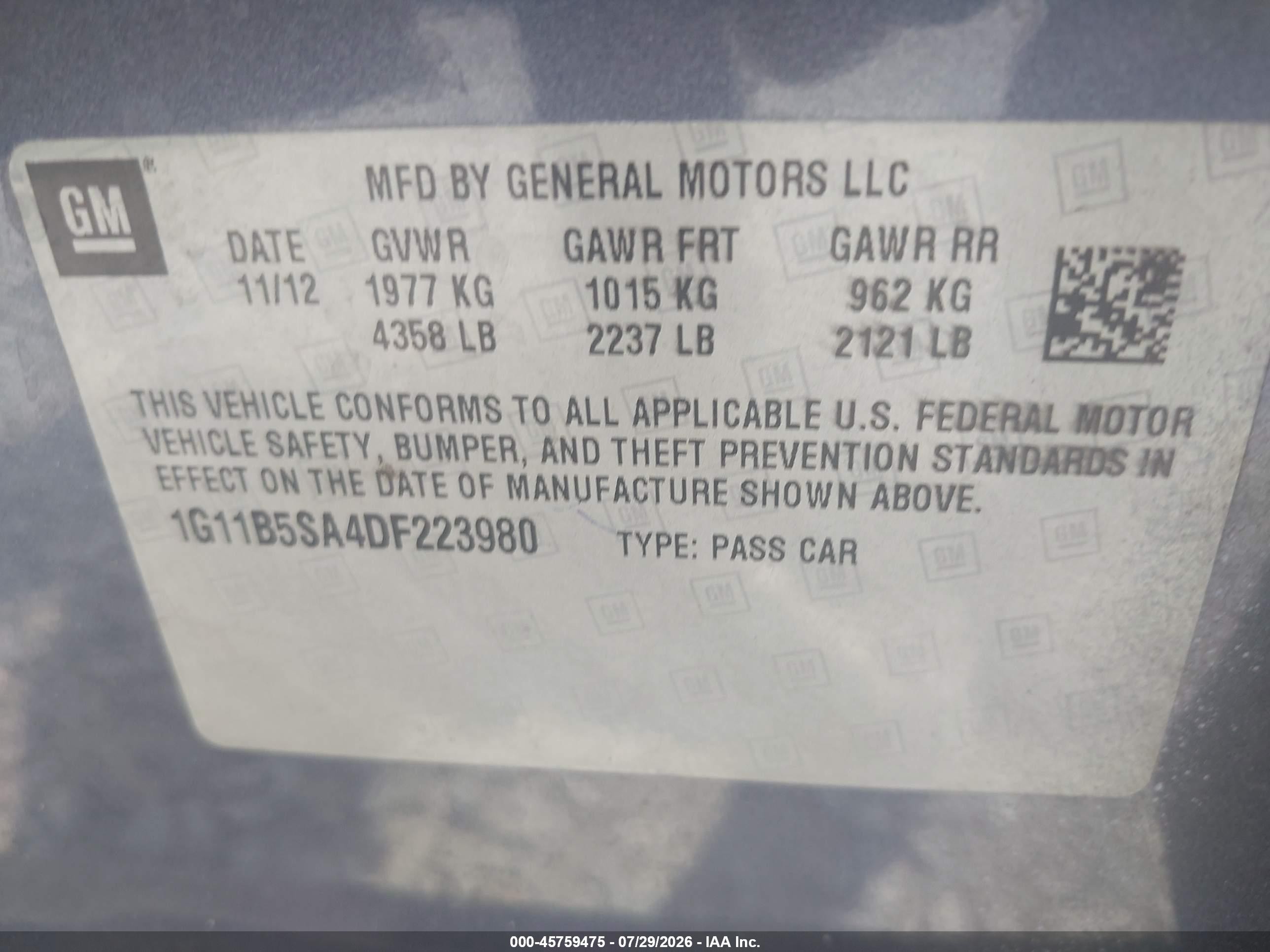 2013 Chevrolet Malibu 1ls Blue vin: 1G11B5SA4DF223980