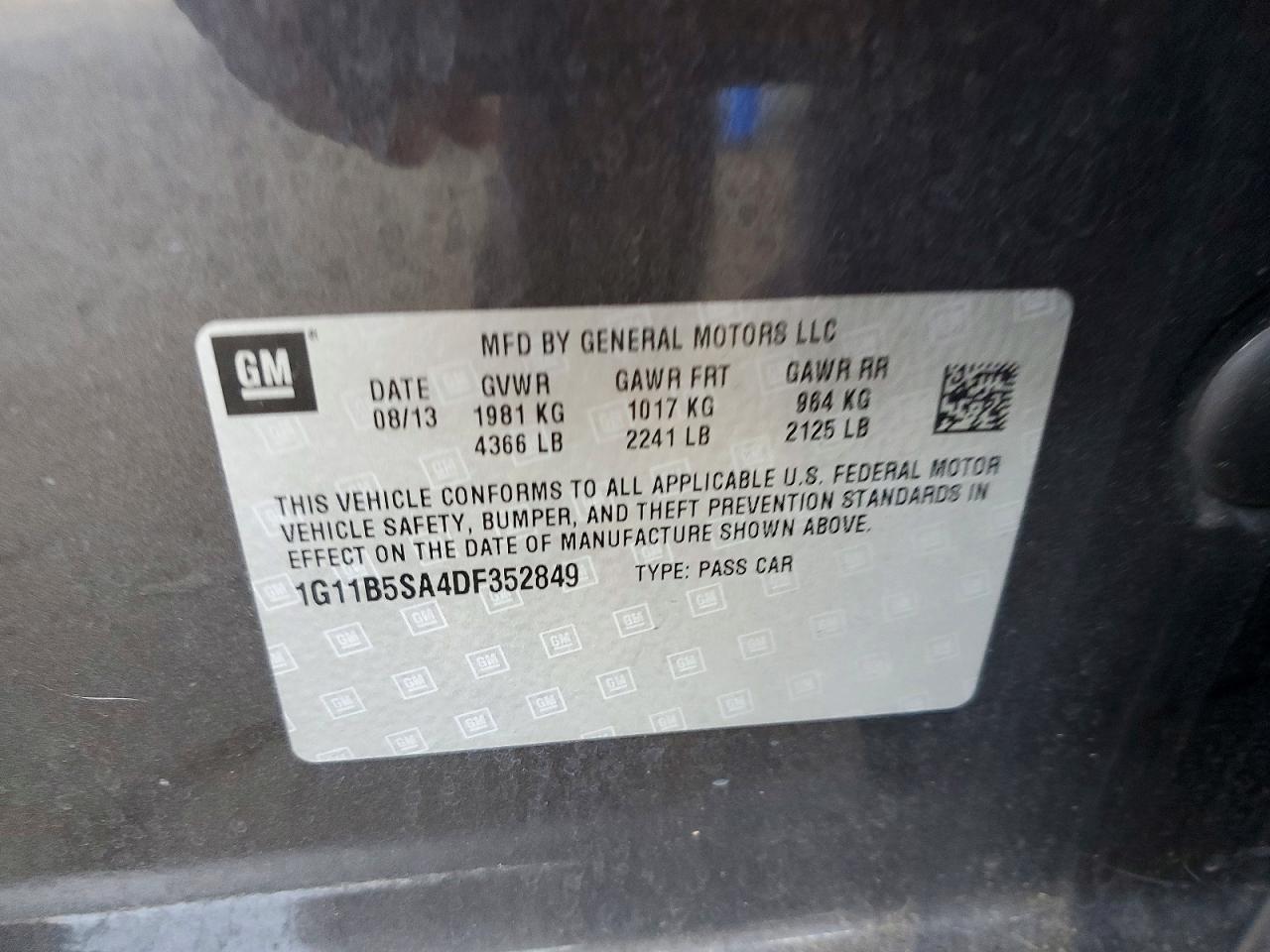 2013 Chevrolet Malibu Ls Серый vin: 1G11B5SA4DF352849