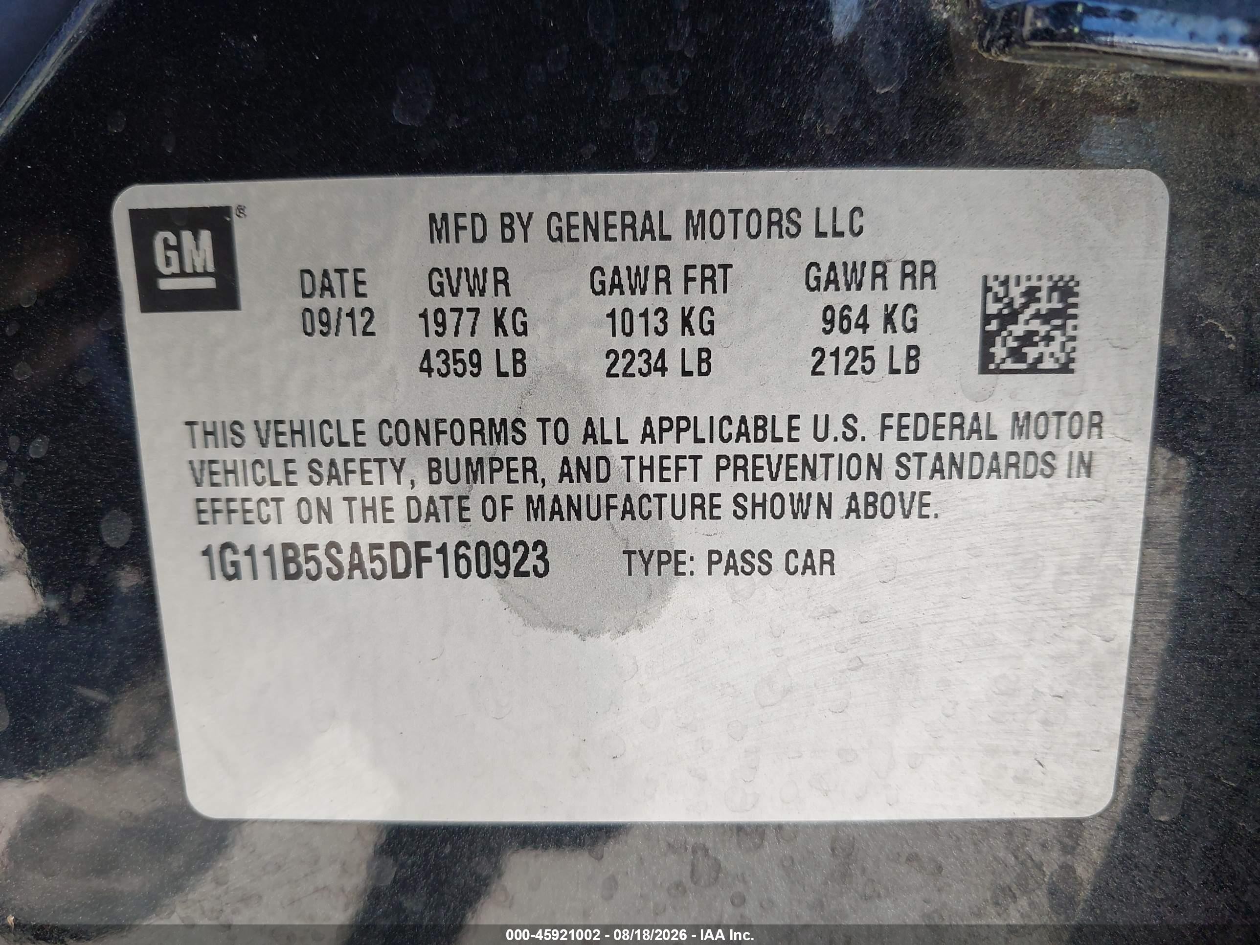 2013 Chevrolet Malibu 1ls Black vin: 1G11B5SA5DF160923