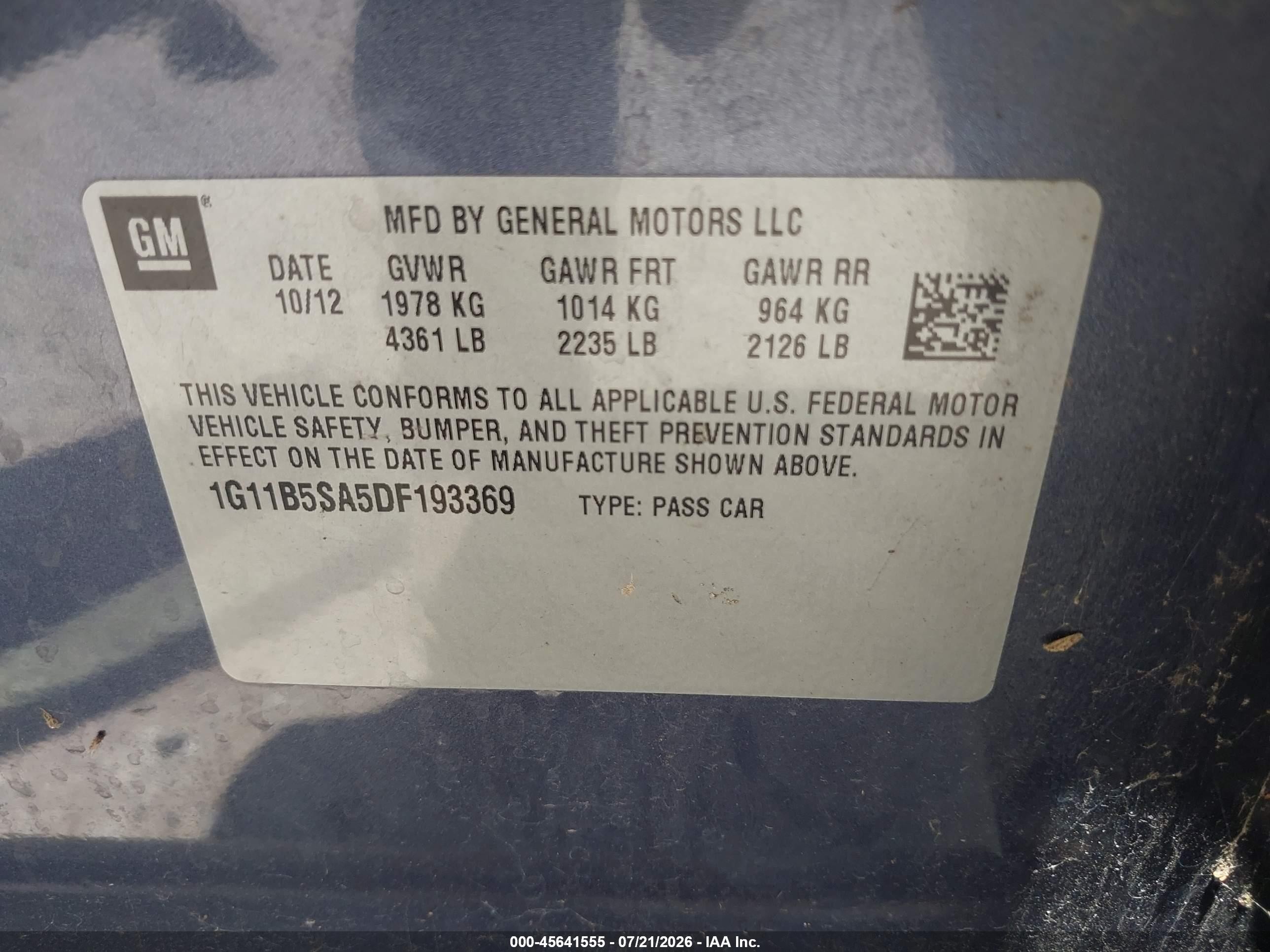 2013 Chevrolet Malibu 1ls Blue vin: 1G11B5SA5DF193369