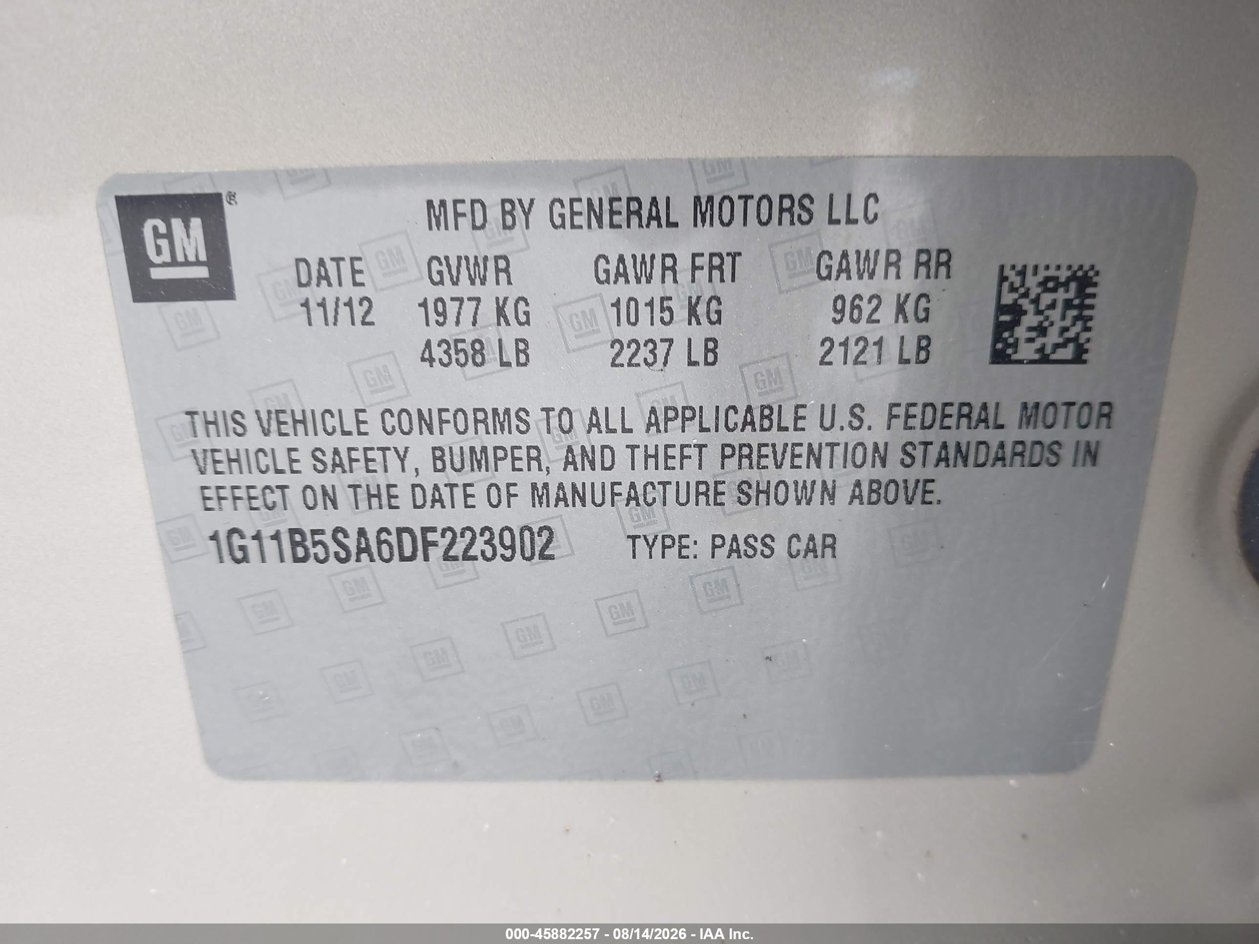2013 Chevrolet Malibu 1ls Бежевый vin: 1G11B5SA6DF223902