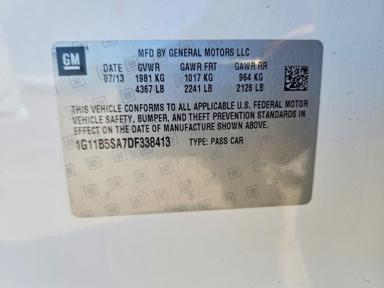 2013 Chevrolet Malibu Ls White vin: 1G11B5SA7DF338413