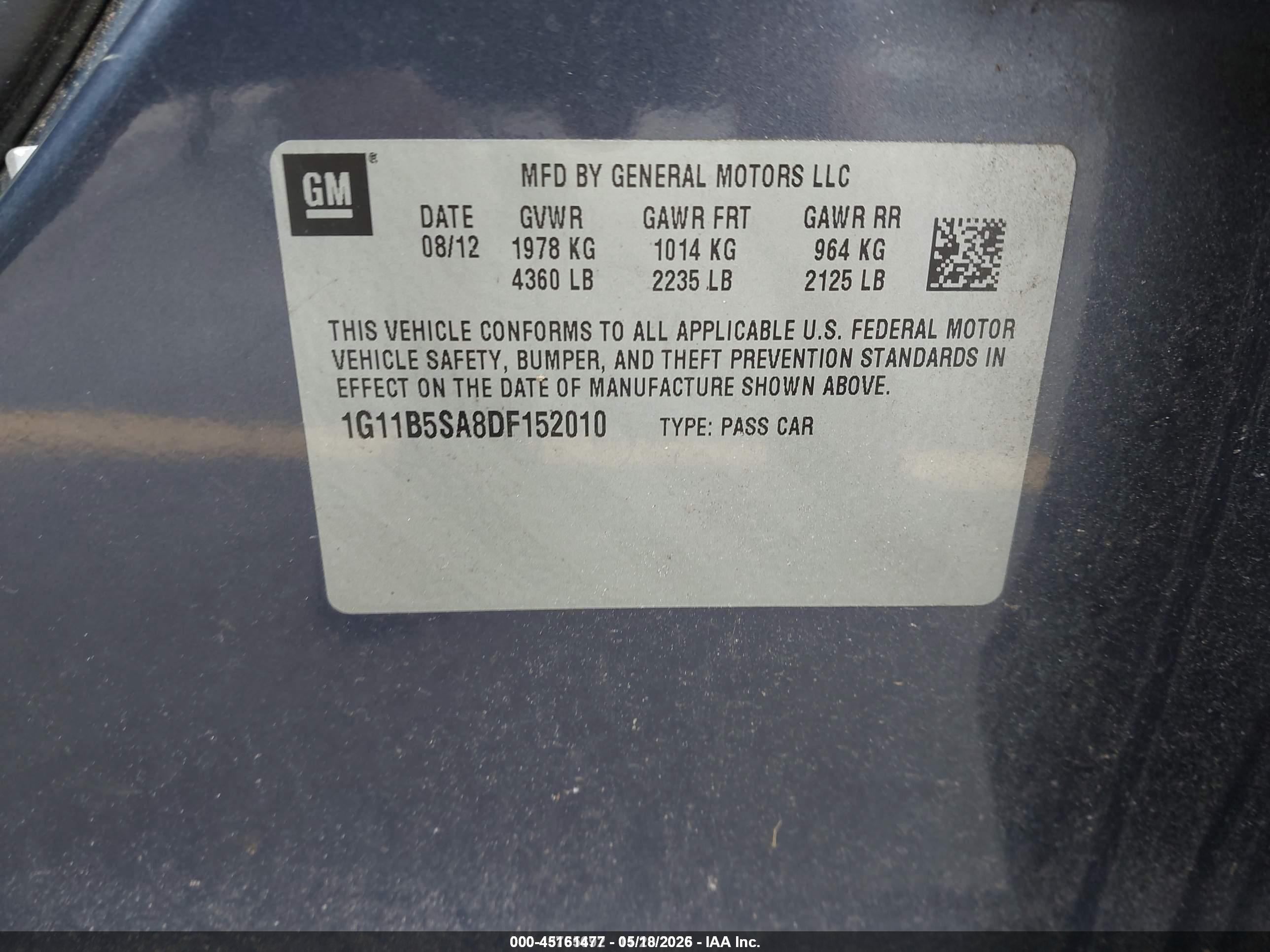 2013 Chevrolet Malibu 1ls Blue vin: 1G11B5SA8DF152010