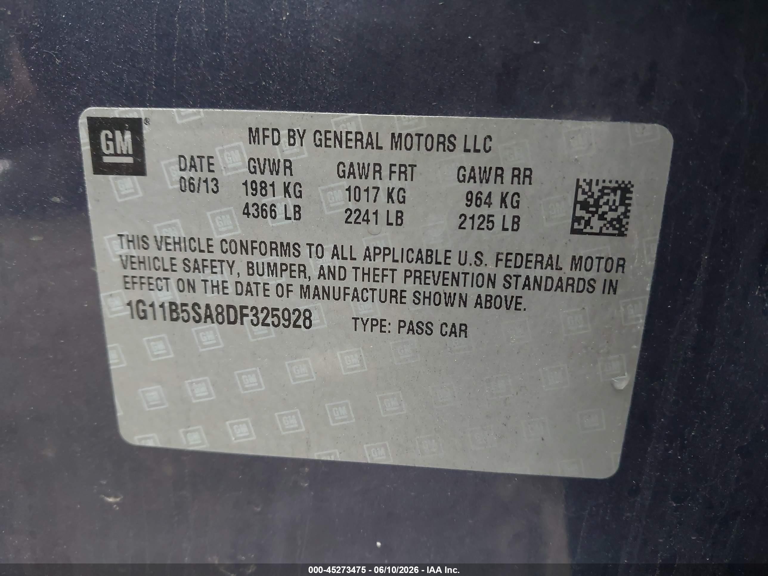 2013 Chevrolet Malibu 1ls Blue vin: 1G11B5SA8DF325928
