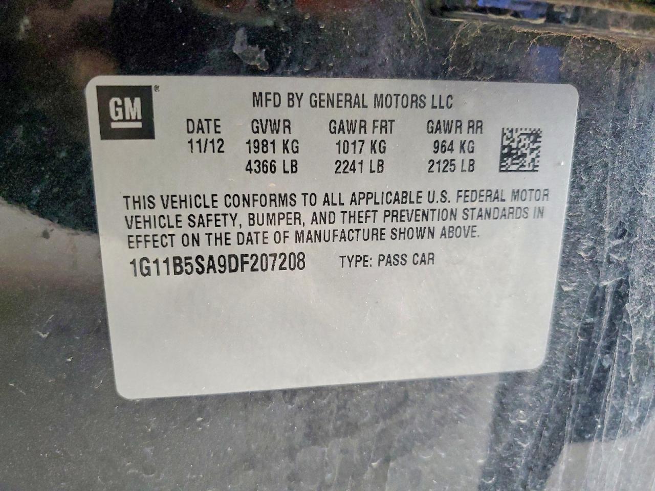 2013 Chevrolet Malibu Ls Black vin: 1G11B5SA9DF207208
