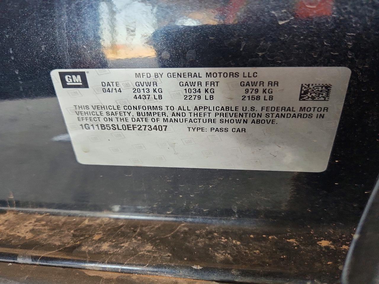 2014 Chevrolet Malibu Ls Black vin: 1G11B5SL0EF273407