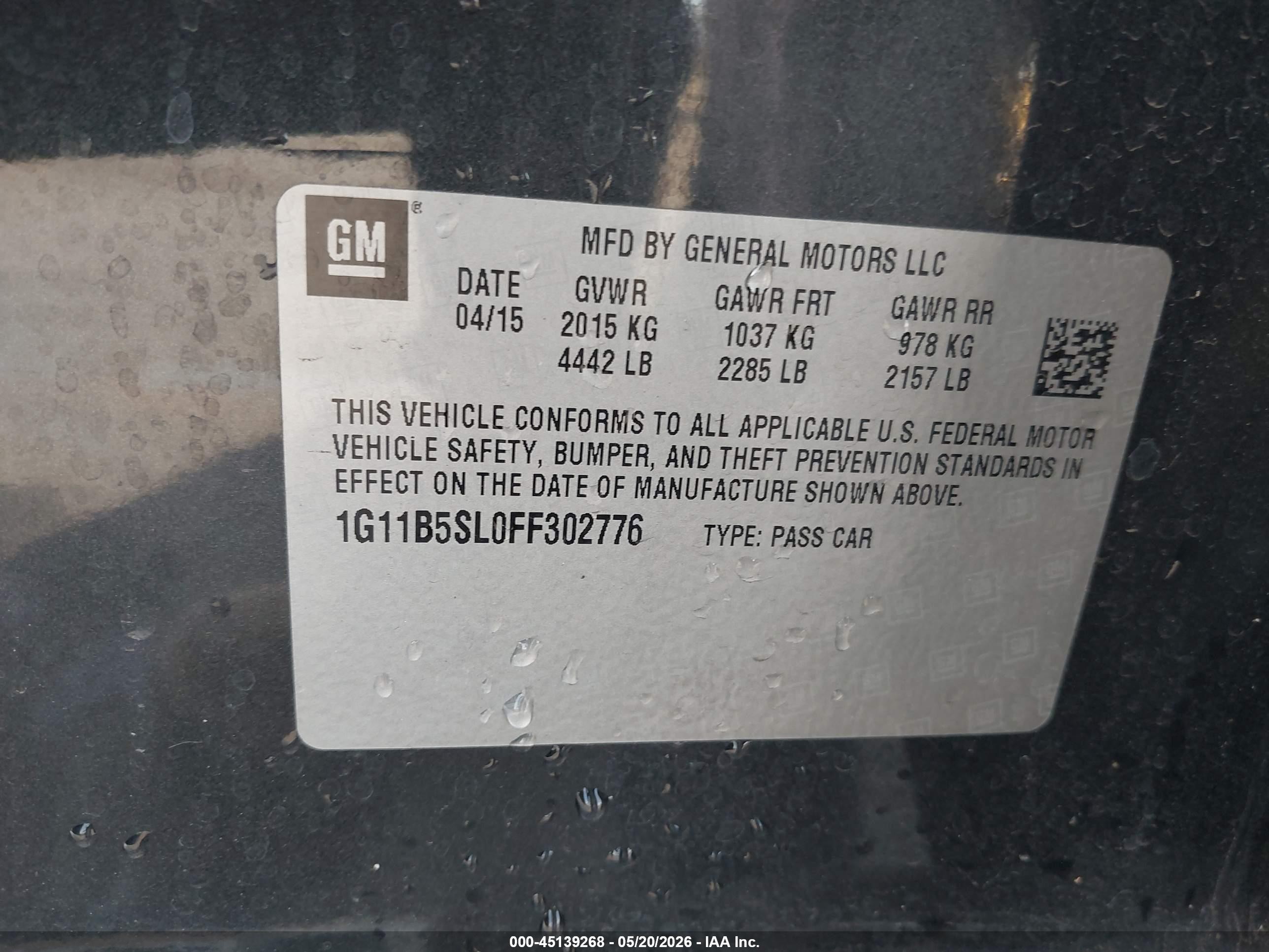 2015 Chevrolet Malibu Ls Gray vin: 1G11B5SL0FF302776