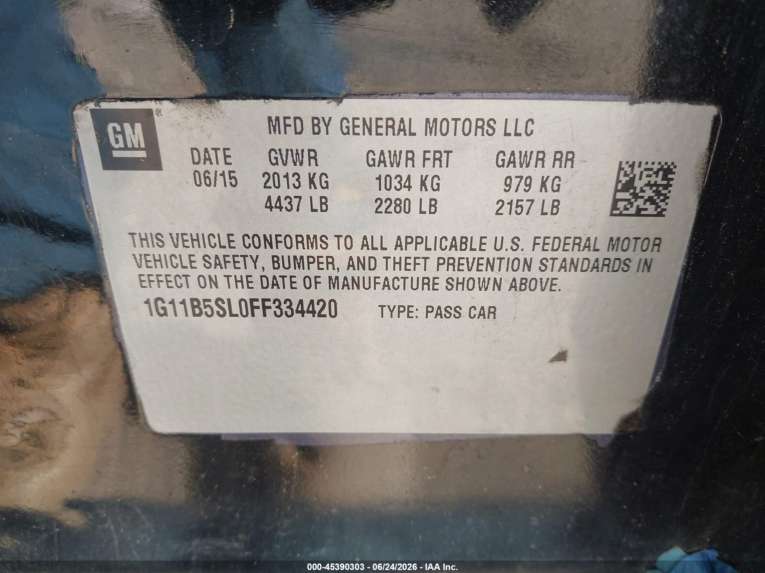 2015 Chevrolet Malibu Ls Black vin: 1G11B5SL0FF334420