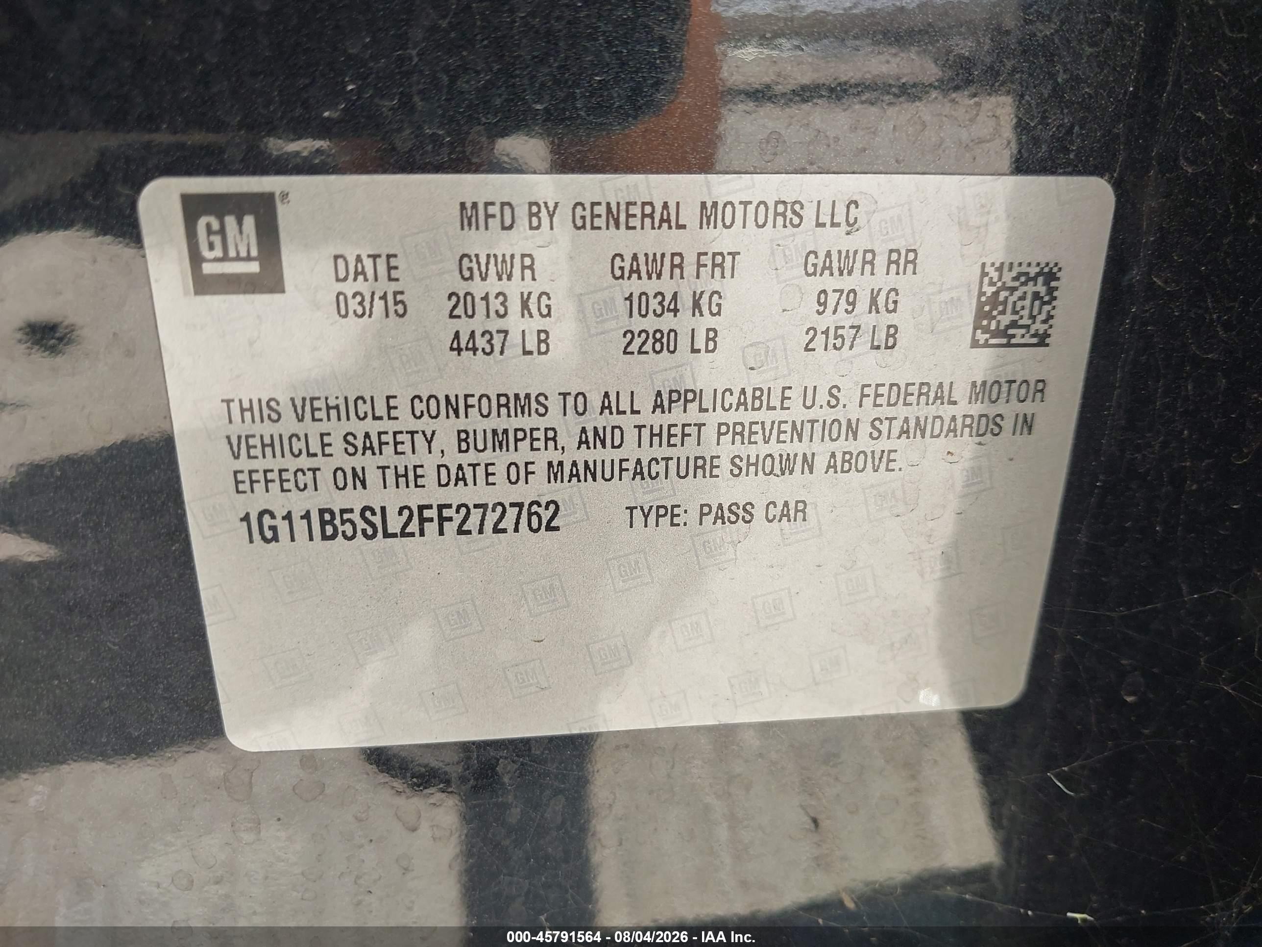 2015 Chevrolet Malibu Ls Gray vin: 1G11B5SL2FF272762