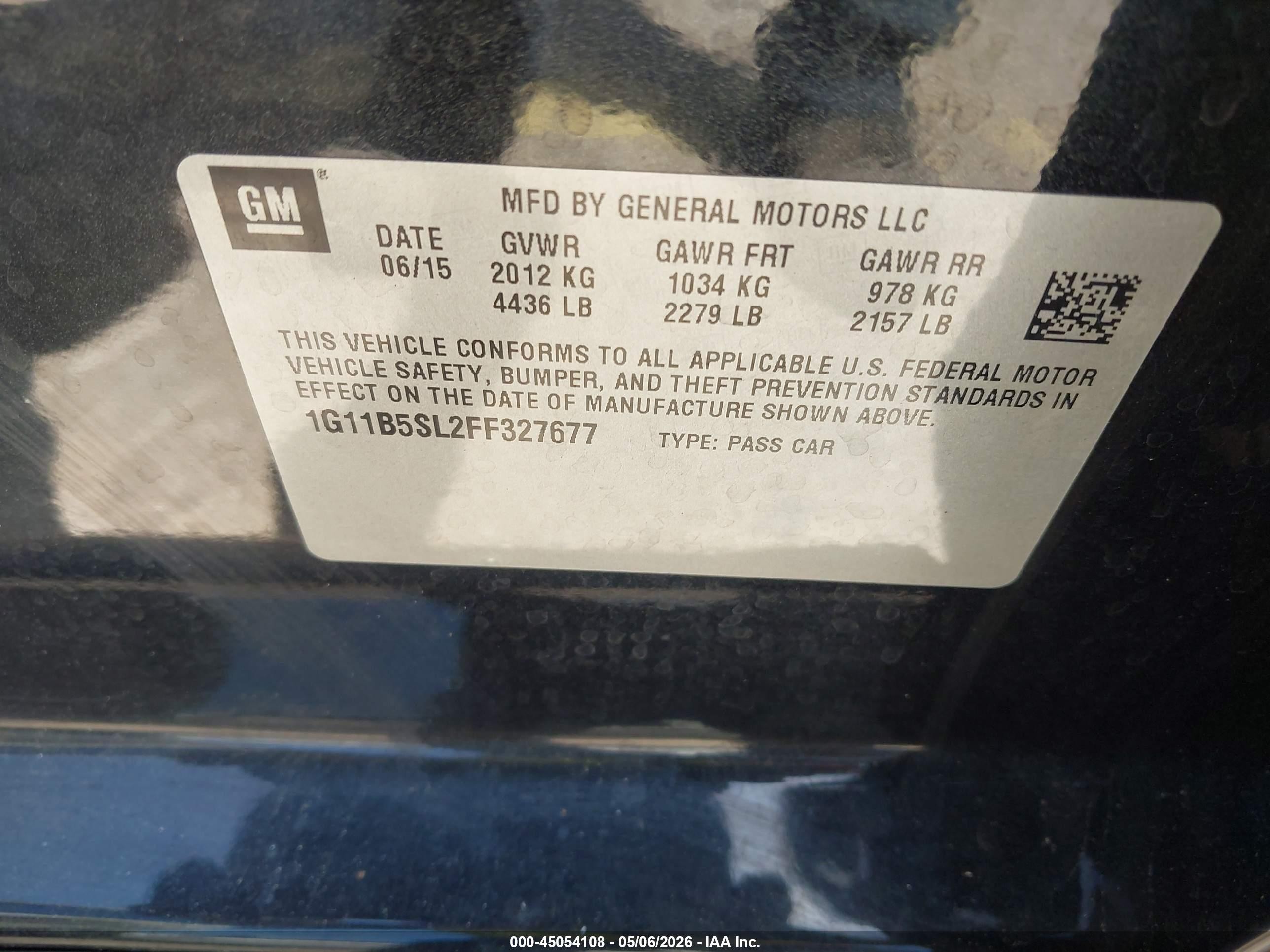 2015 Chevrolet Malibu Ls Black vin: 1G11B5SL2FF327677
