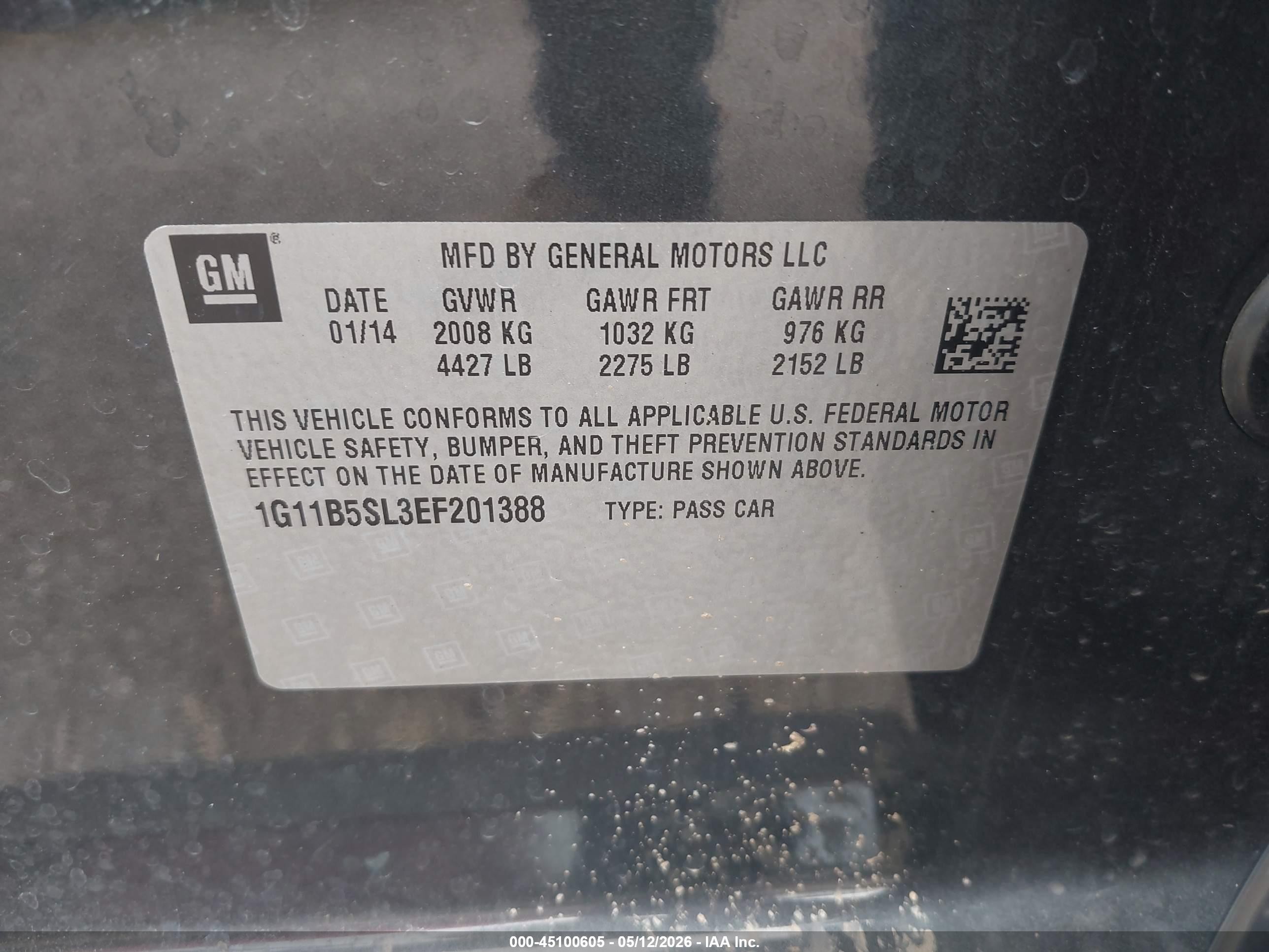 2014 Chevrolet Malibu 1ls Gray vin: 1G11B5SL3EF201388