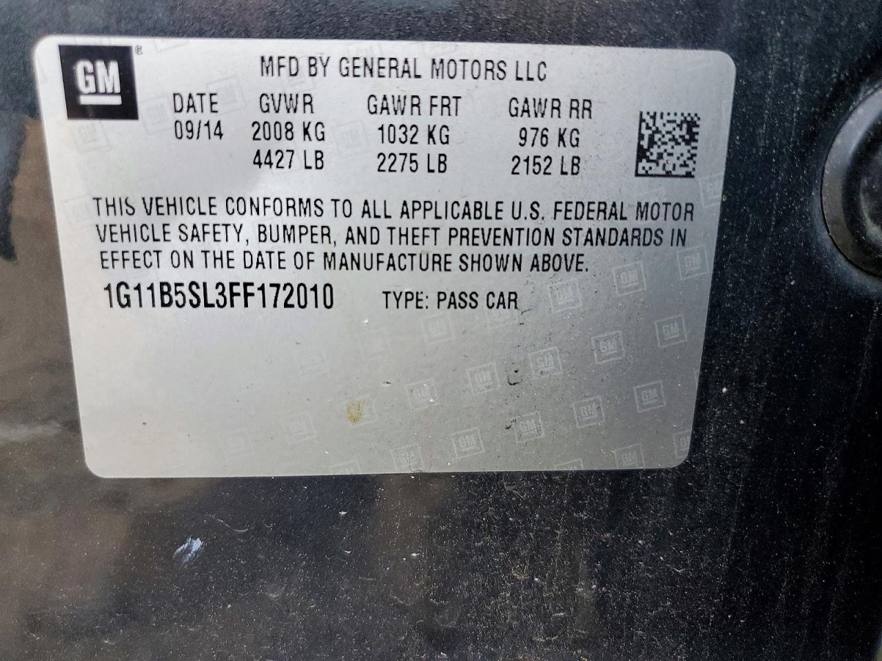 2015 Chevrolet Malibu Ls Gray vin: 1G11B5SL3FF172010