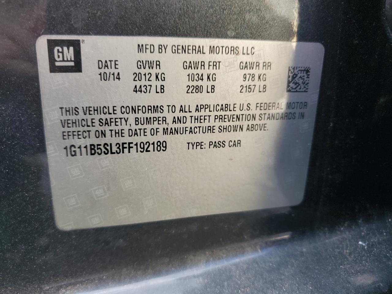 2015 Chevrolet Malibu Ls Charcoal vin: 1G11B5SL3FF192189