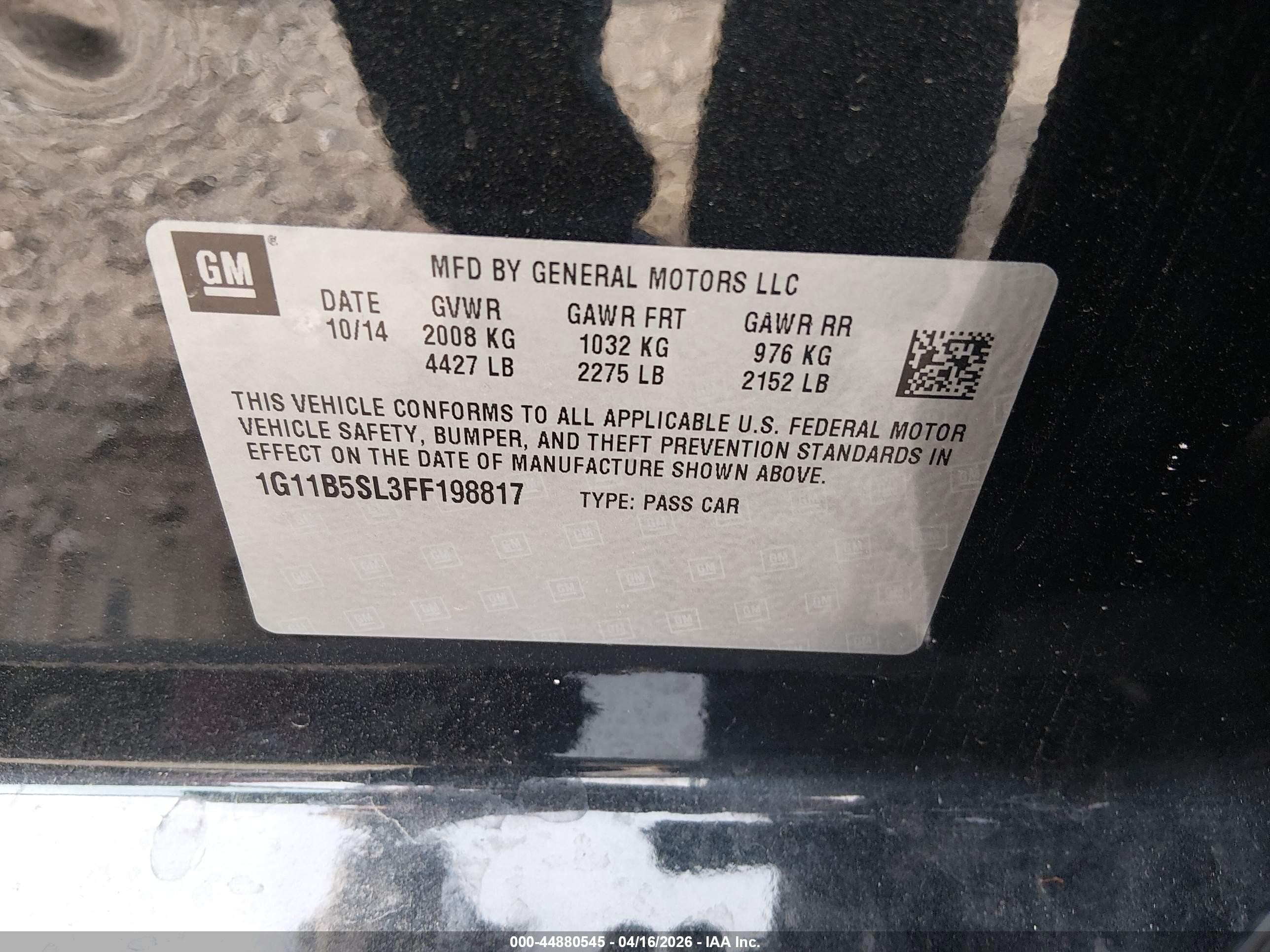 2015 Chevrolet Malibu Ls Black vin: 1G11B5SL3FF198817