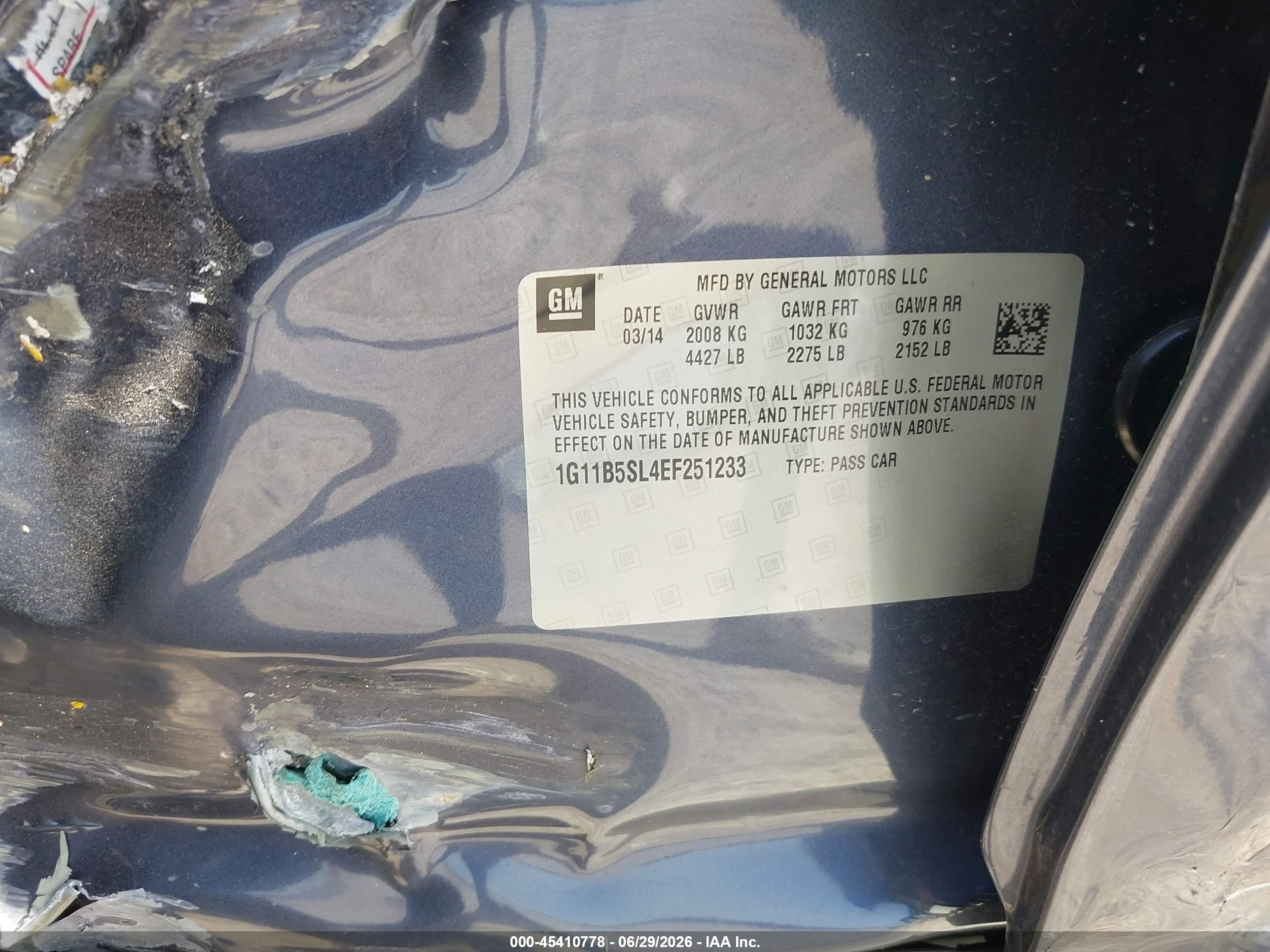 2014 Chevrolet Malibu 1ls Синий vin: 1G11B5SL4EF251233