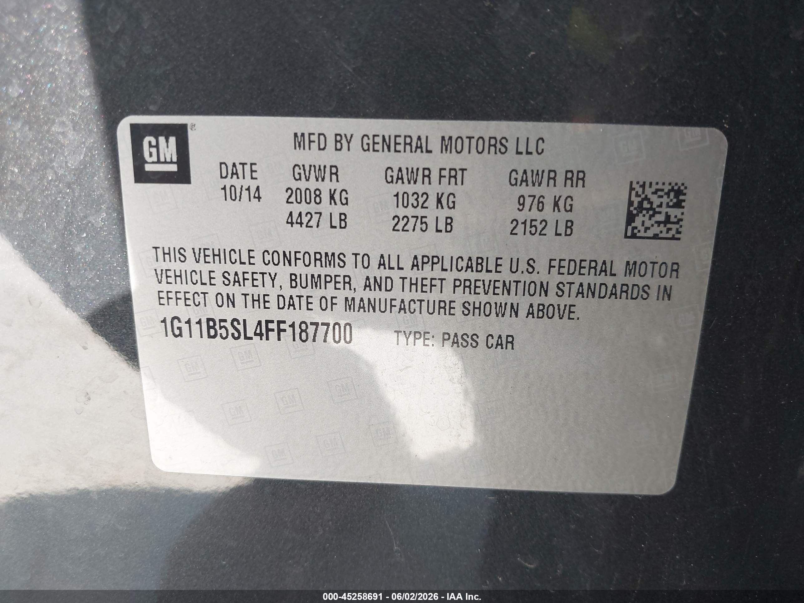 2015 Chevrolet Malibu Ls Gray vin: 1G11B5SL4FF187700