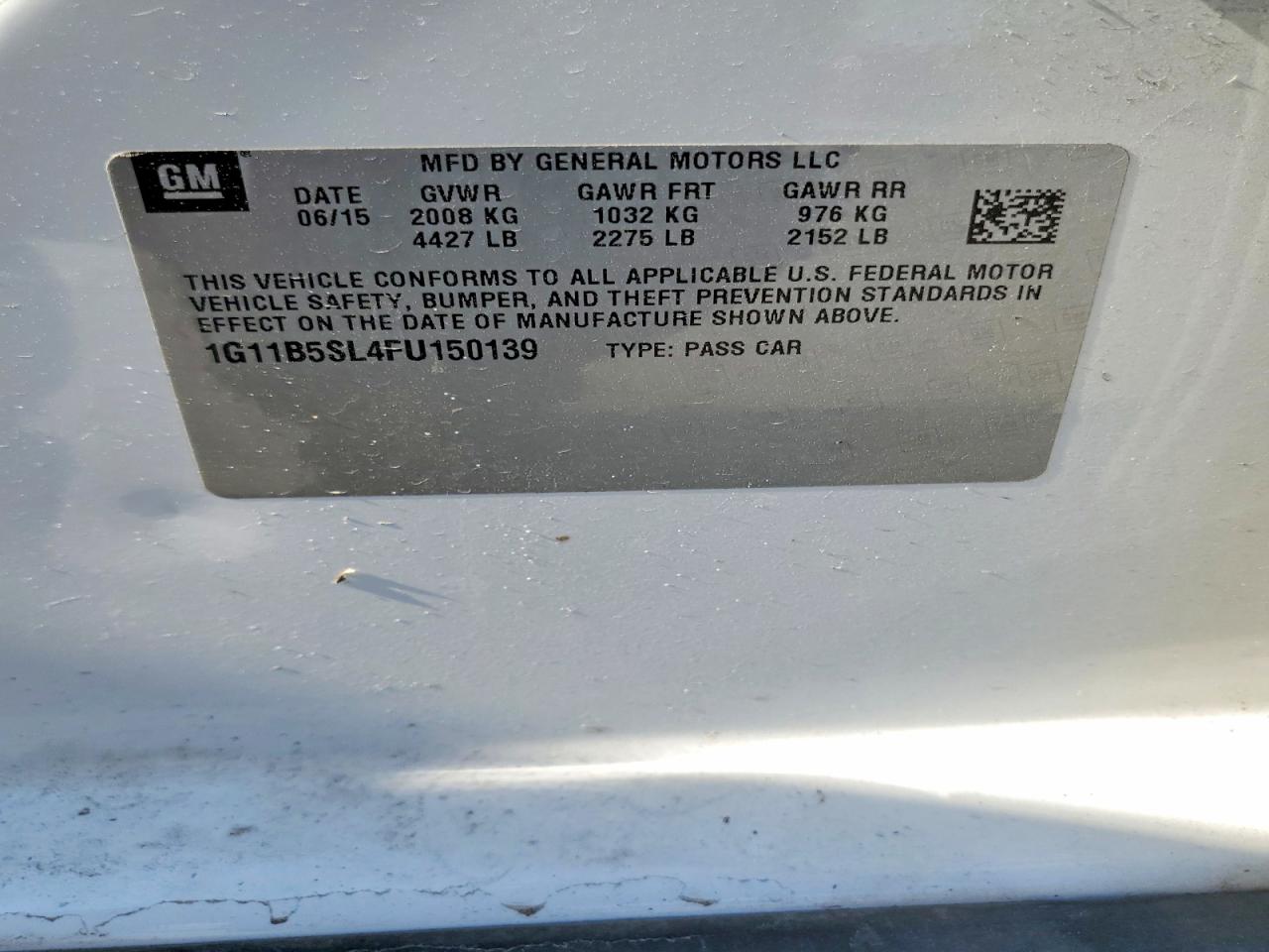 2015 Chevrolet Malibu Ls White vin: 1G11B5SL4FU150139
