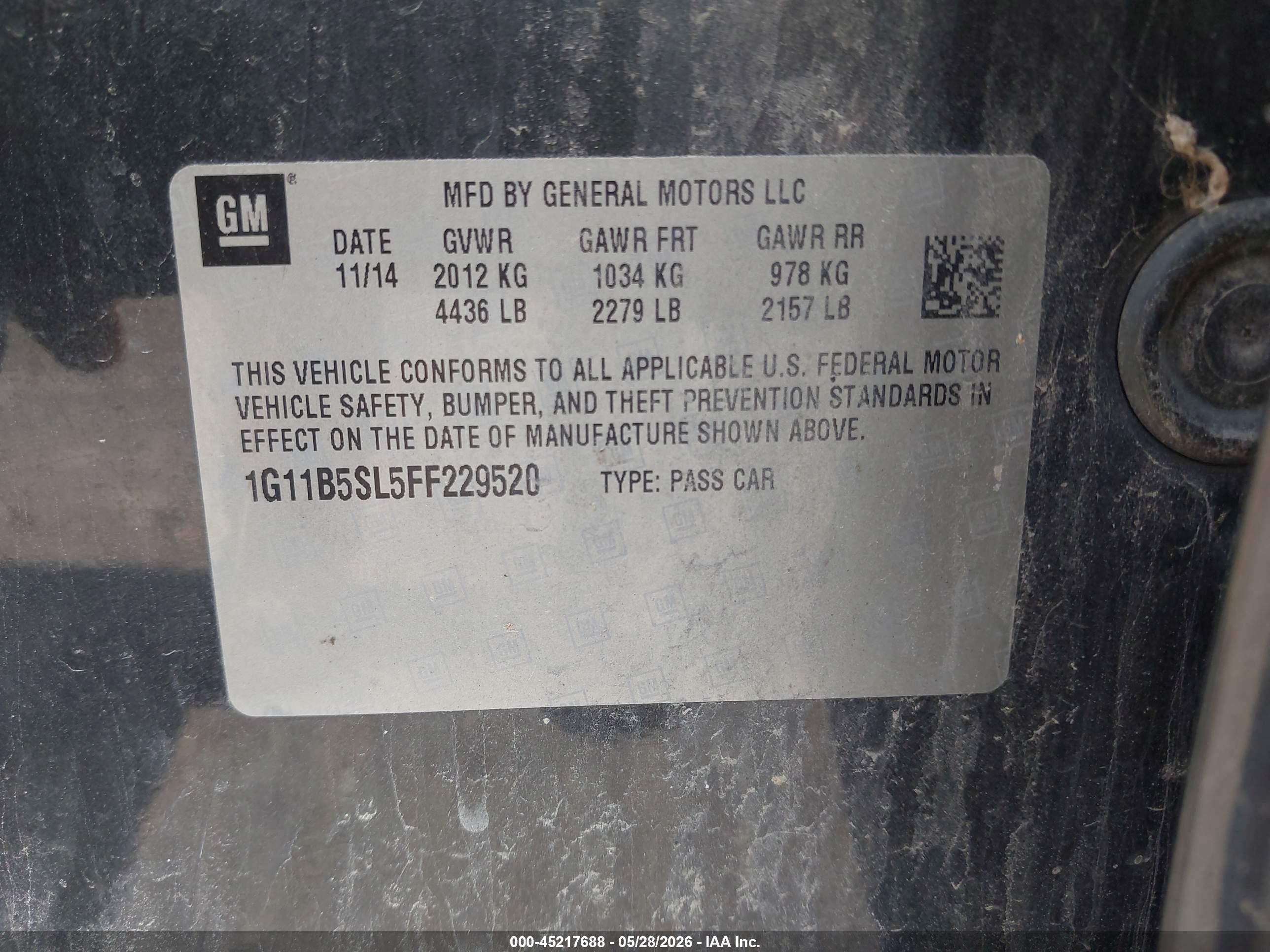 2015 Chevrolet Malibu Ls Gray vin: 1G11B5SL5FF229520